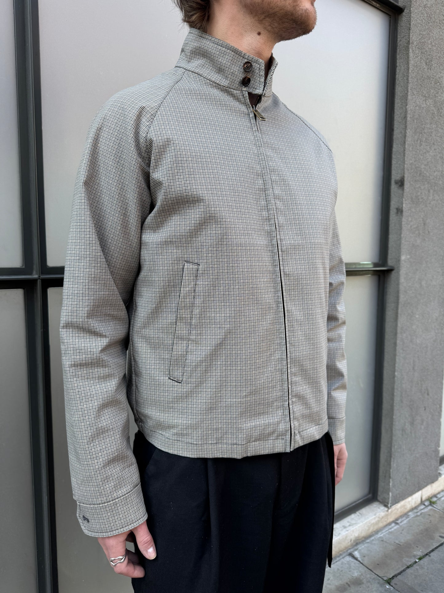 Prada Main Line Hounds Tooth 2in1 Zip Out Liner Harrington Jacket