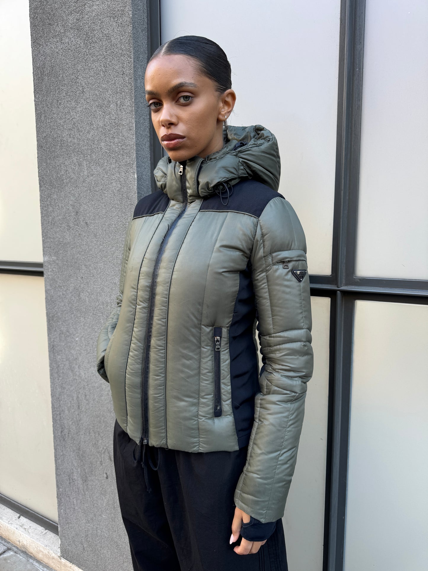 2012 Prada Milano Khaki Nylon/Neoprene Padded Jacket
