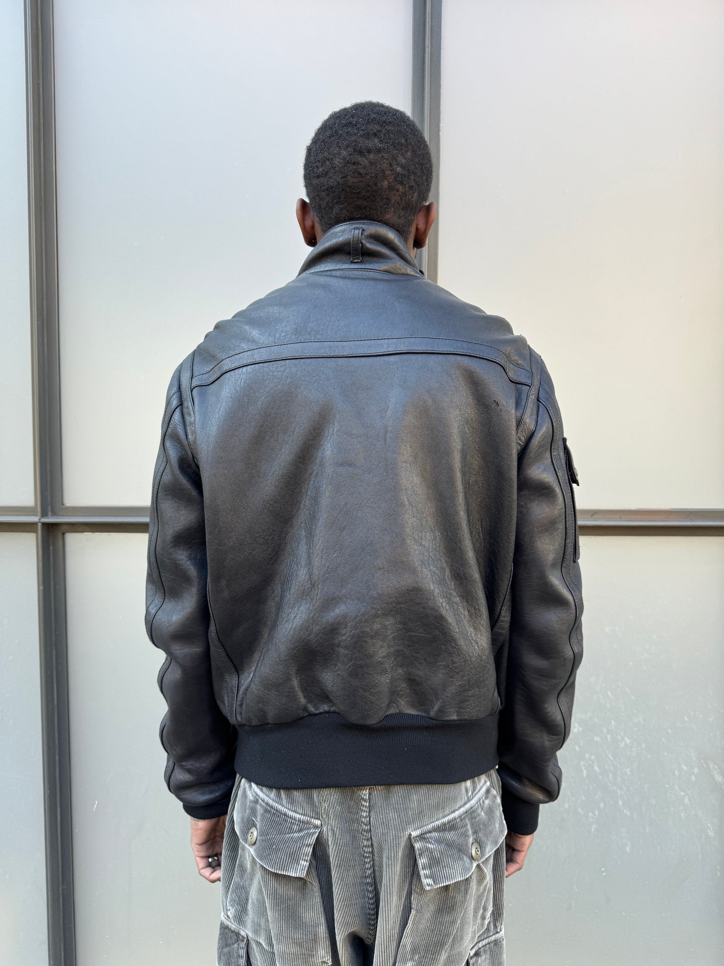 Early 2000’s Prada Jet Black Leather Flight Jacket