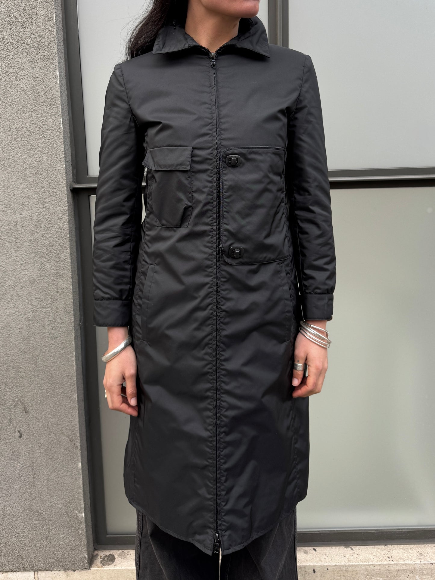 AW99’ Miu Miu Stash Pocket Technical Nylon Trench Coat