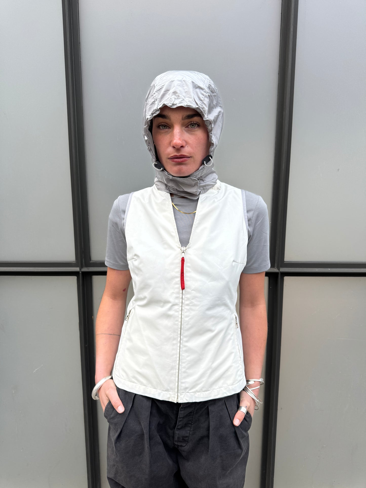 SS00’ Prada Sport Ventilated Packable Hood White Vest