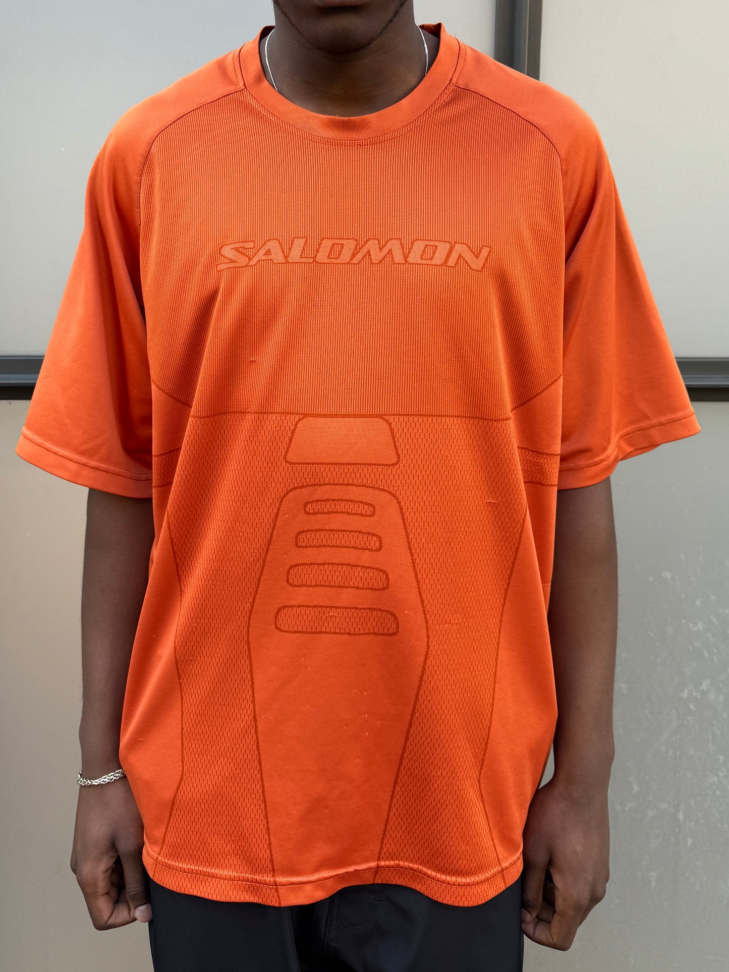 Early 2000's Salomon Bright Orange Futuristic Graphic Tee