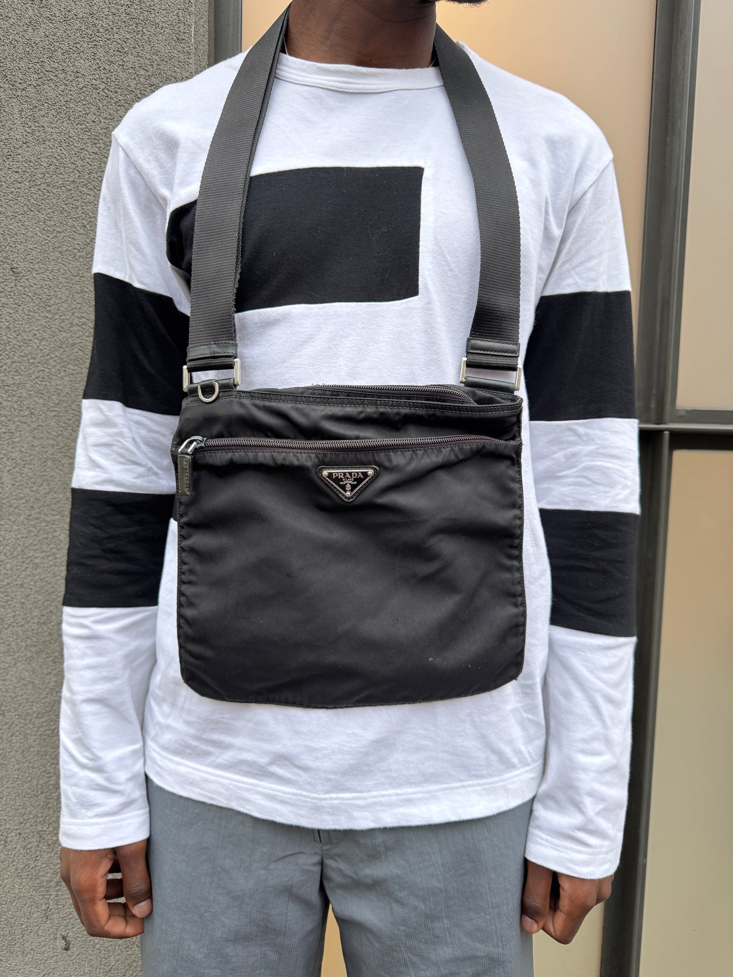 Prada Milano Jet Black Cross Body Side Bag