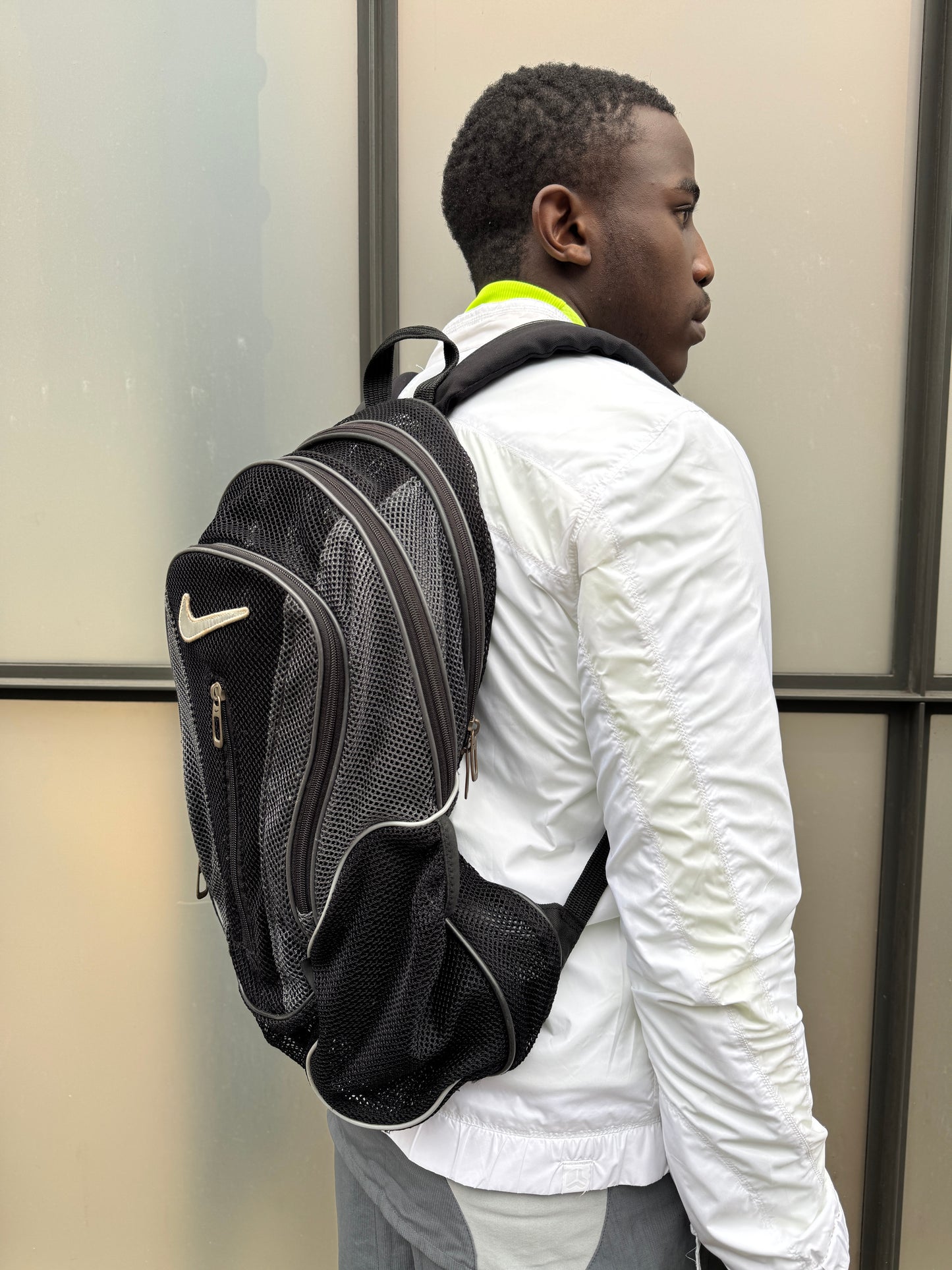 Early 2000’s Nike Big Swoosh Black Mesh Back Pack