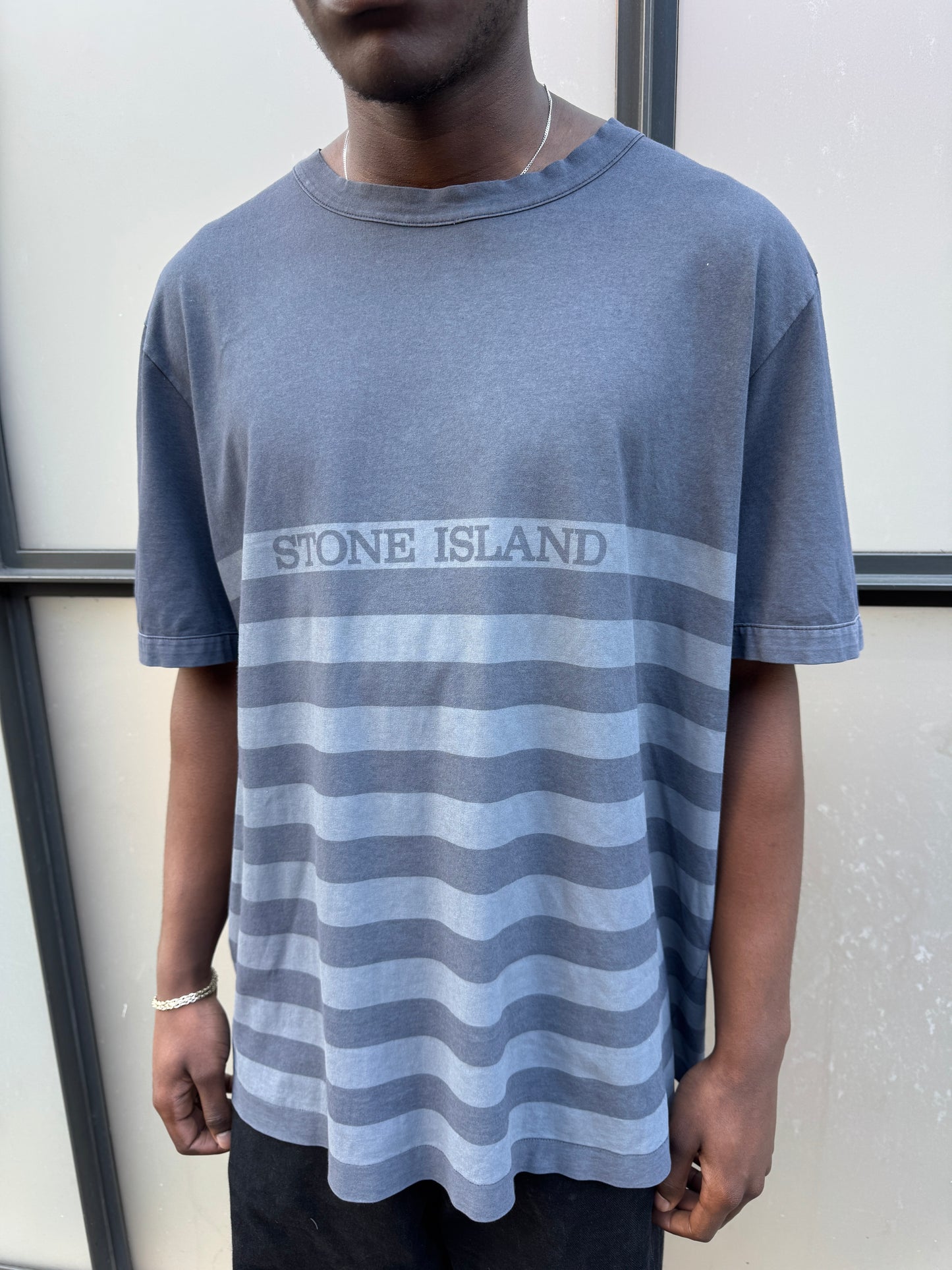 Early 2000's Stone Island Deep Navy/Grey Striped Tee