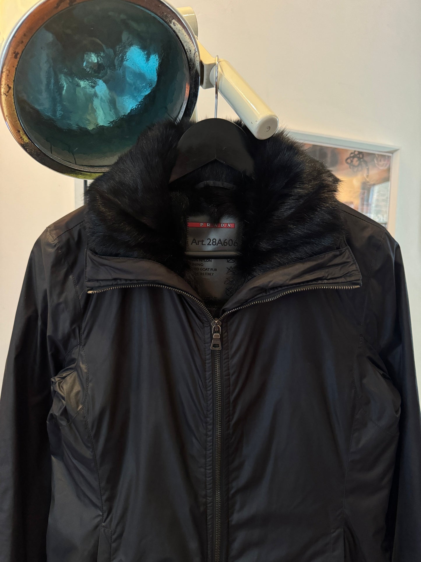 Early 2000’s Prada Sport 2in1 Jet Black Goat Fur Lined Jacket/Vest