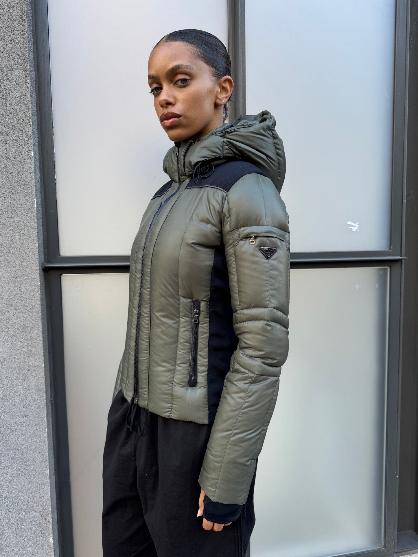 2012 Prada Milano Khaki Nylon/Neoprene Padded Jacket