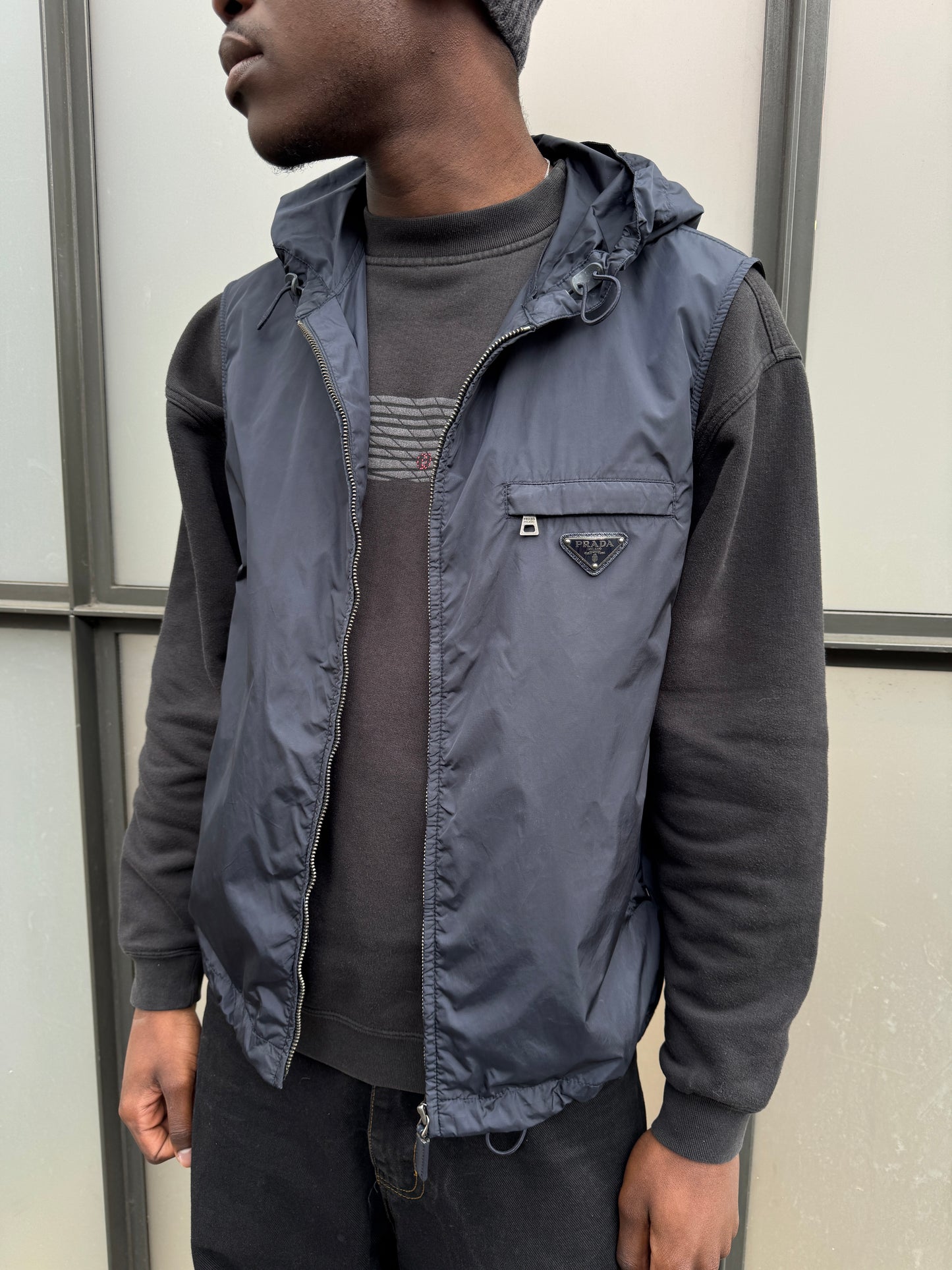 Prada Milano Midnight Navy Hooded Nylon Vest