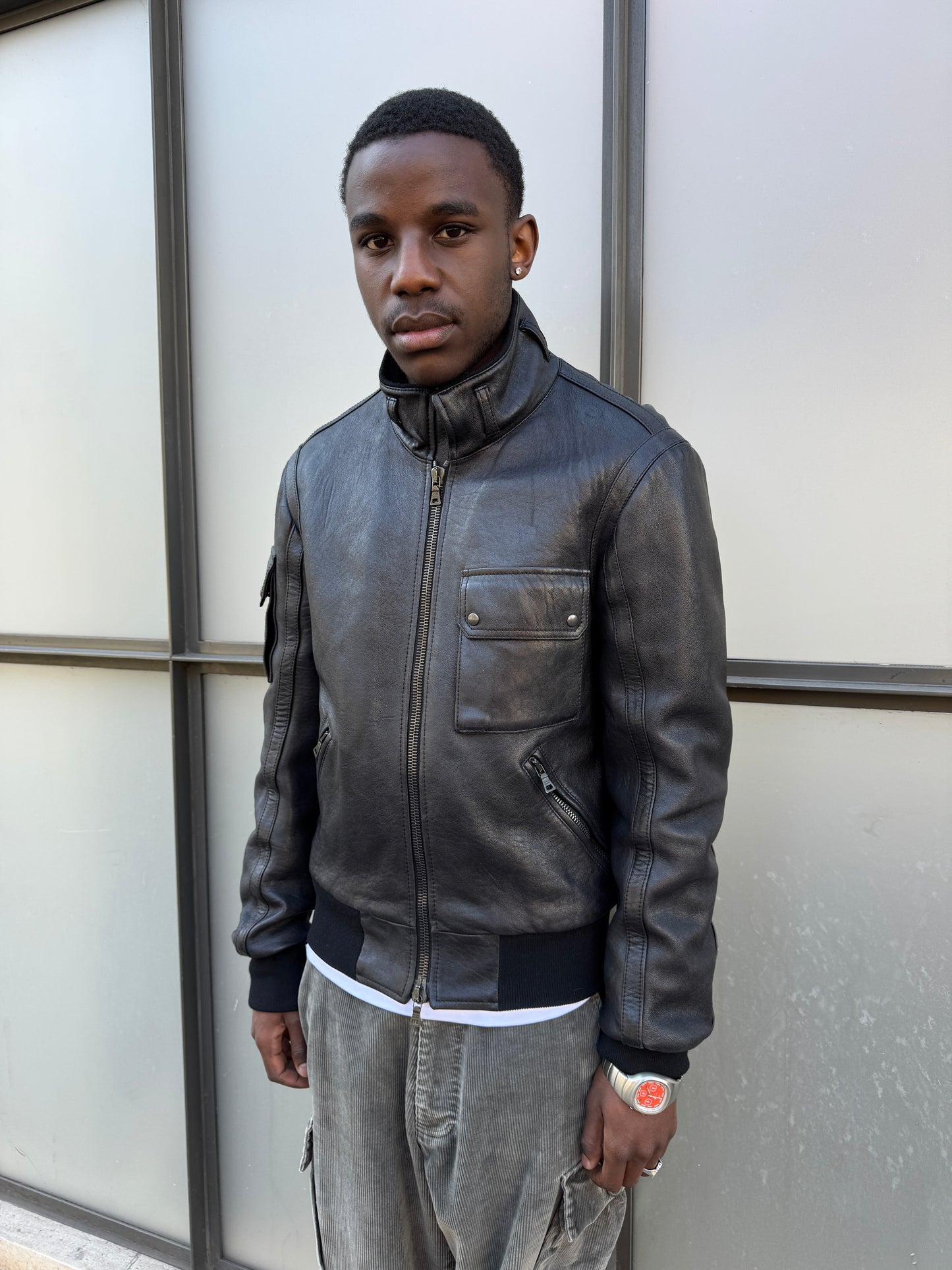 Early 2000’s Prada Jet Black Leather Flight Jacket