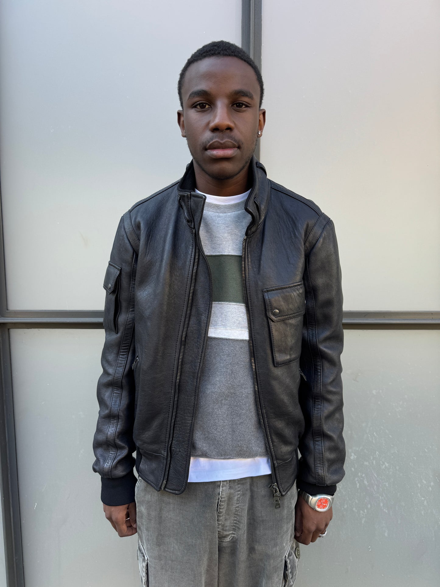 Early 2000’s Prada Jet Black Leather Flight Jacket
