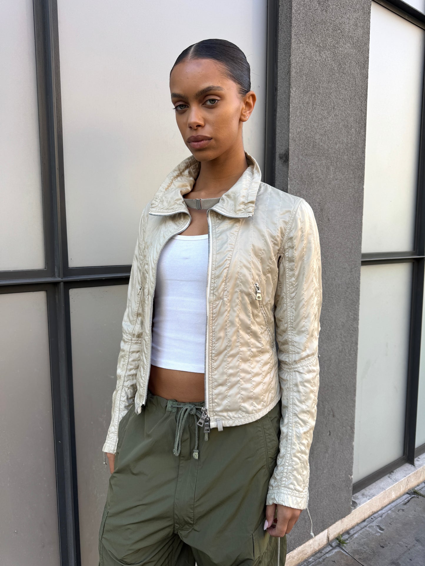 SS03’ Prada Sport Beige High Neck Lace Jacket