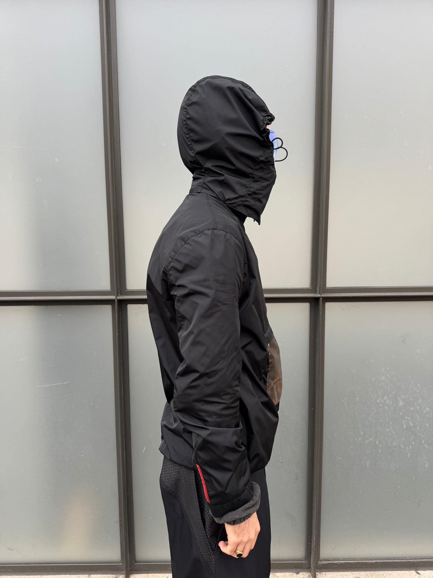 SS00’ Prada Sport Jet Black Semi Transparent Pocket Waterproof Anorak