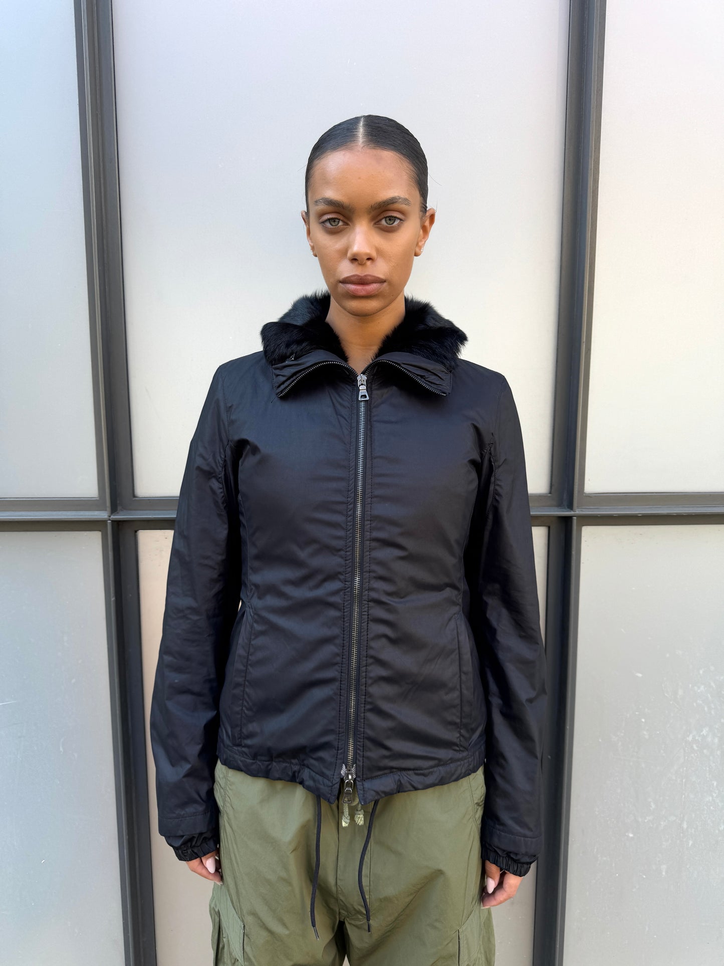 Early 2000’s Prada Sport 2in1 Jet Black Goat Fur Lined Jacket/Vest
