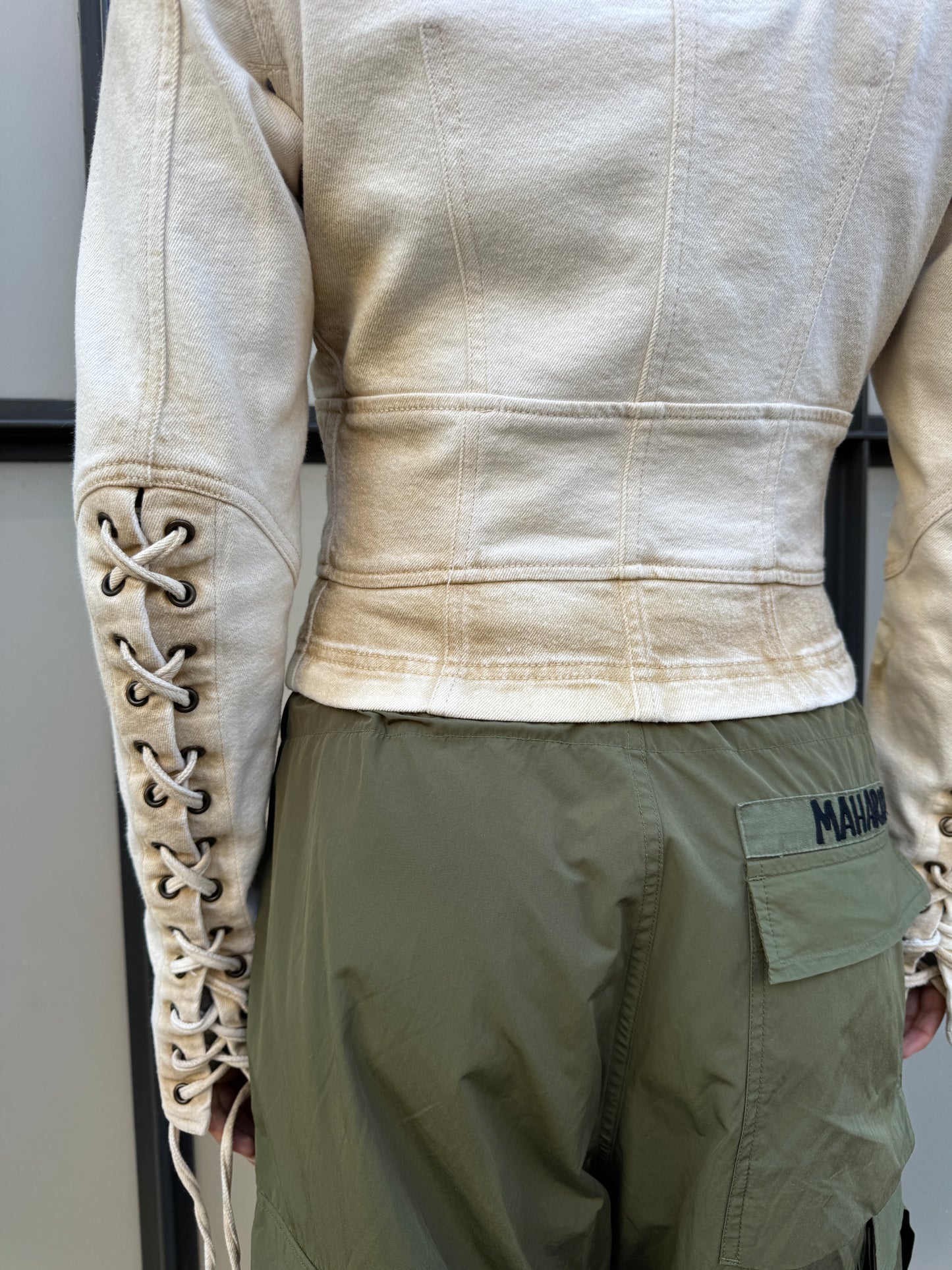 2003 Prada Sport Dust Wash Denim Lace Jacket