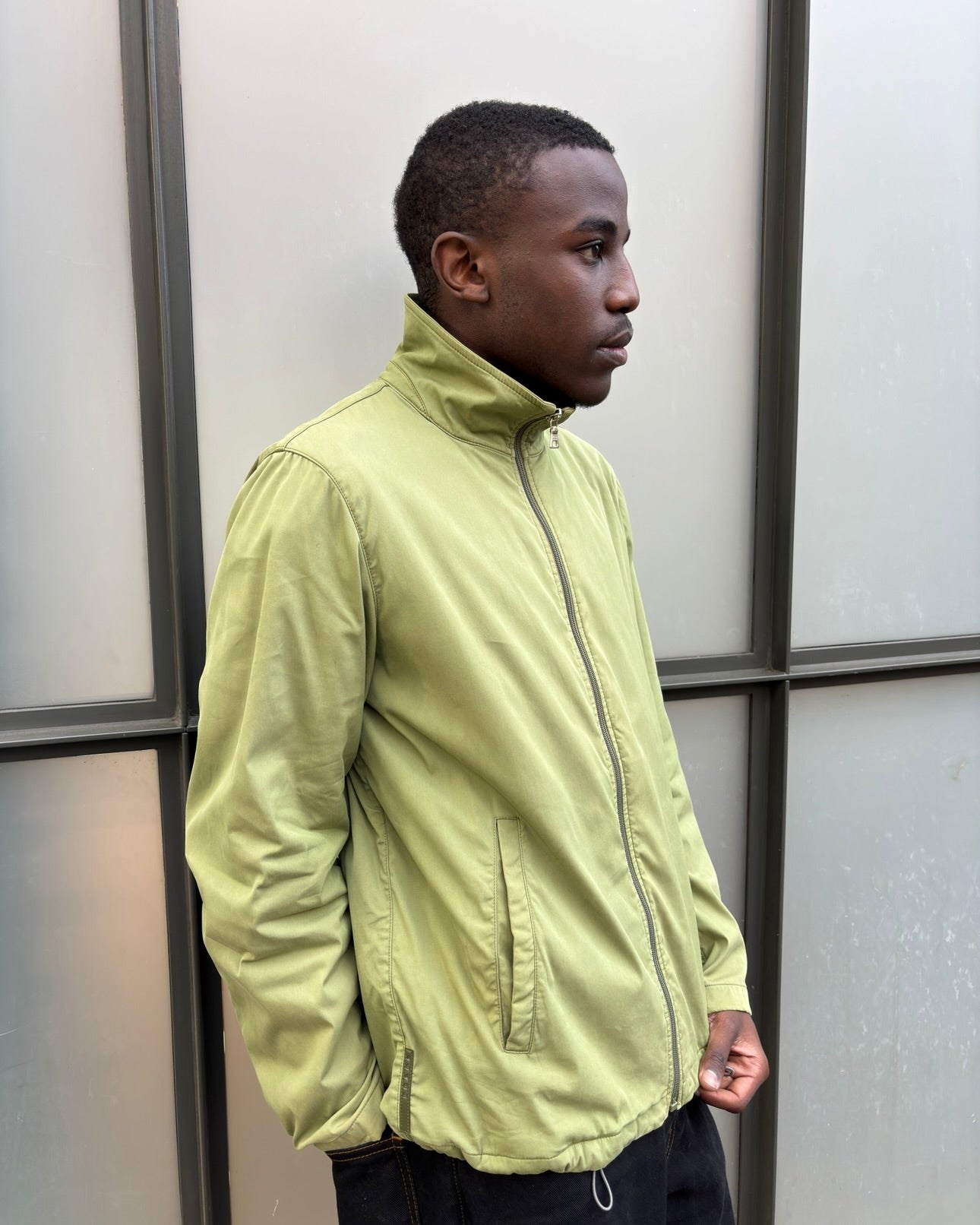 Early 2000’s Prada Sport Washed Lime Green Tonal Tab Chore Jacket