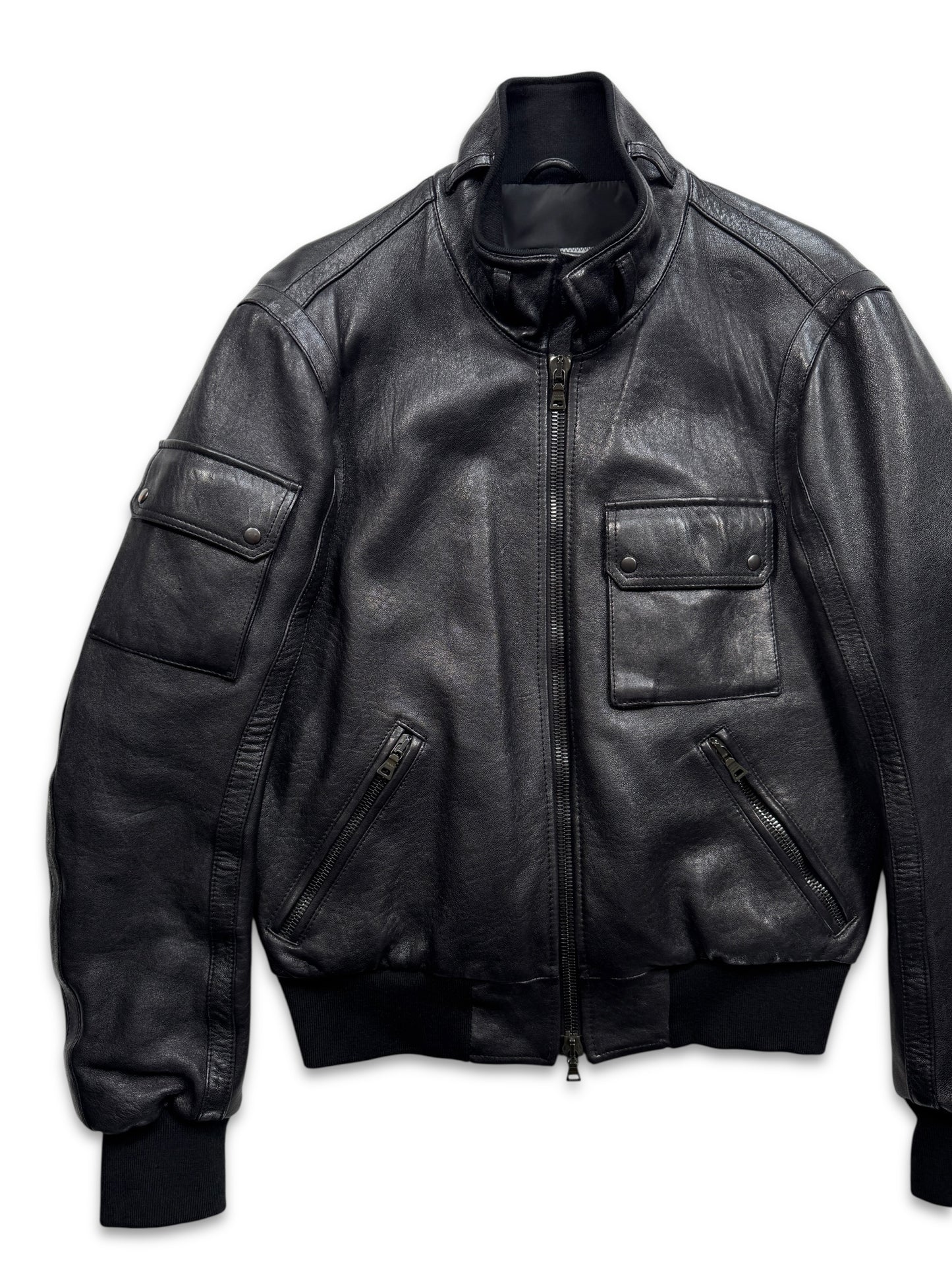 Early 2000’s Prada Jet Black Leather Flight Jacket