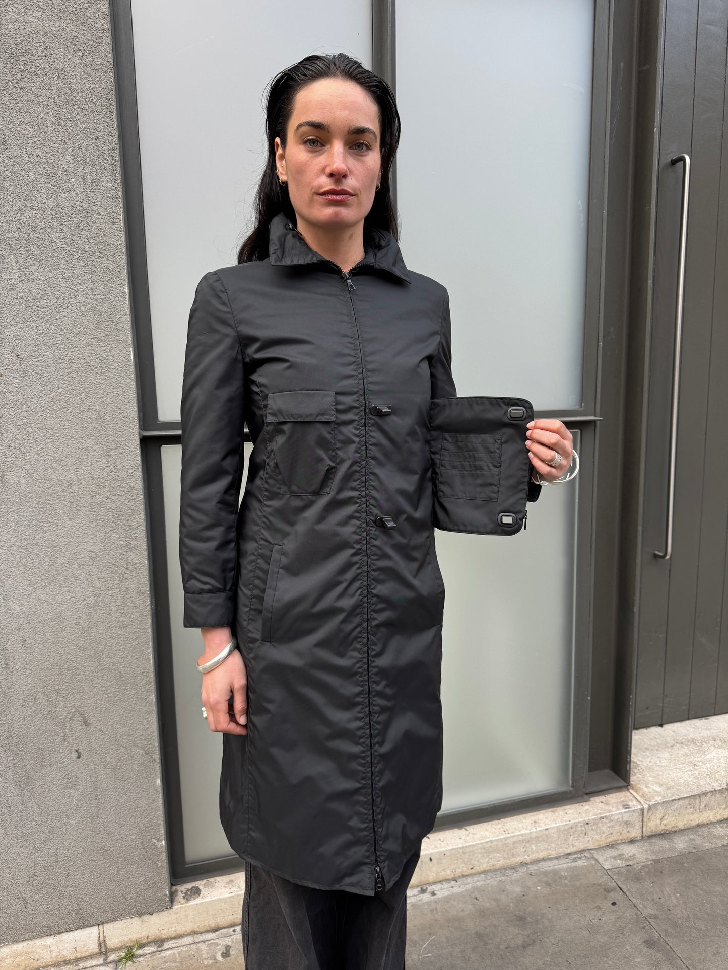 AW99’ Miu Miu Stash Pocket Technical Nylon Trench Coat