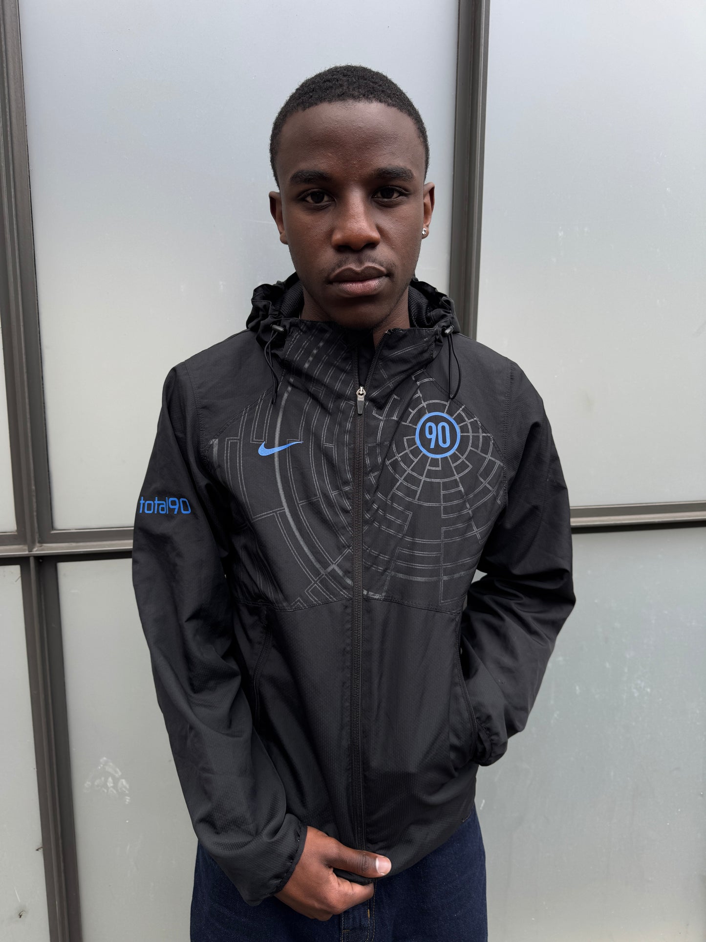 Early 2000’s Nike T90 Spider Web Jet Black Hooded Jacket