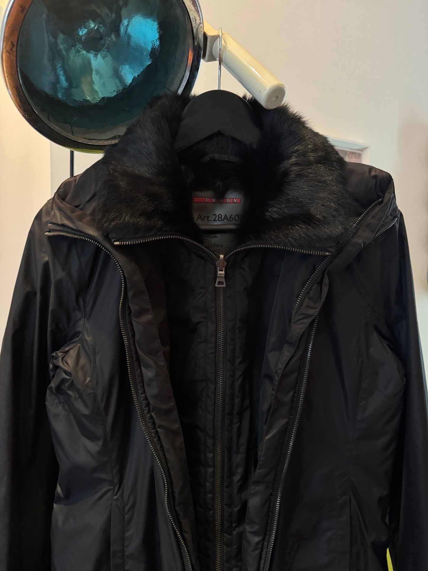 Early 2000’s Prada Sport 2in1 Jet Black Goat Fur Lined Jacket/Vest