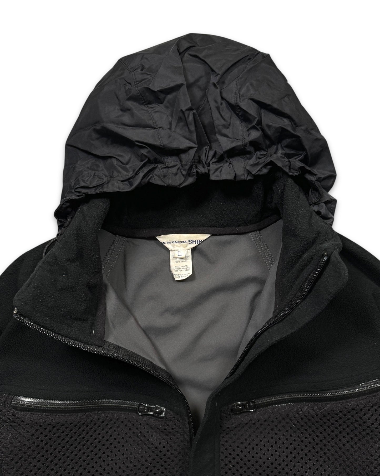 2008 Comme Des Garcons Jet Black Dual Mesh Pocket Technical Jacket