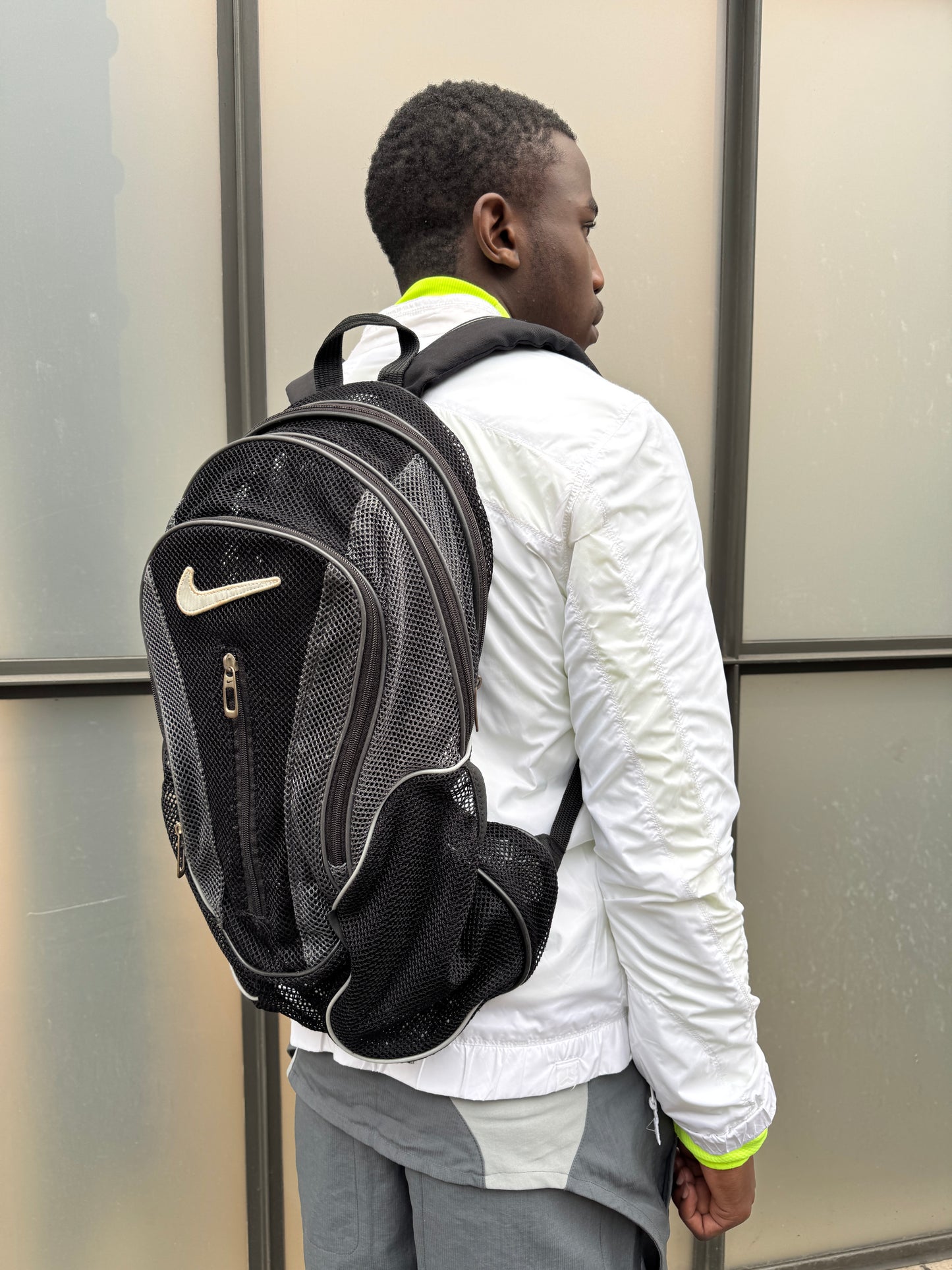 Early 2000’s Nike Big Swoosh Black Mesh Back Pack