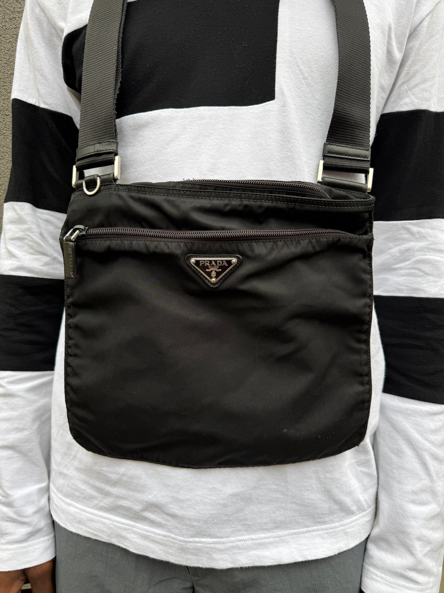 Prada Milano Jet Black Cross Body Side Bag