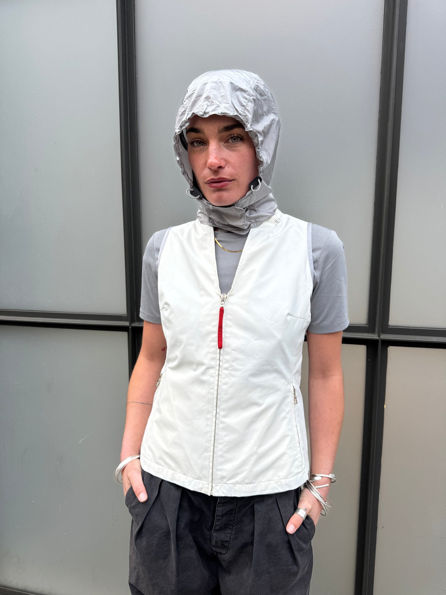 SS00’ Prada Sport Ventilated Packable Hood White Vest