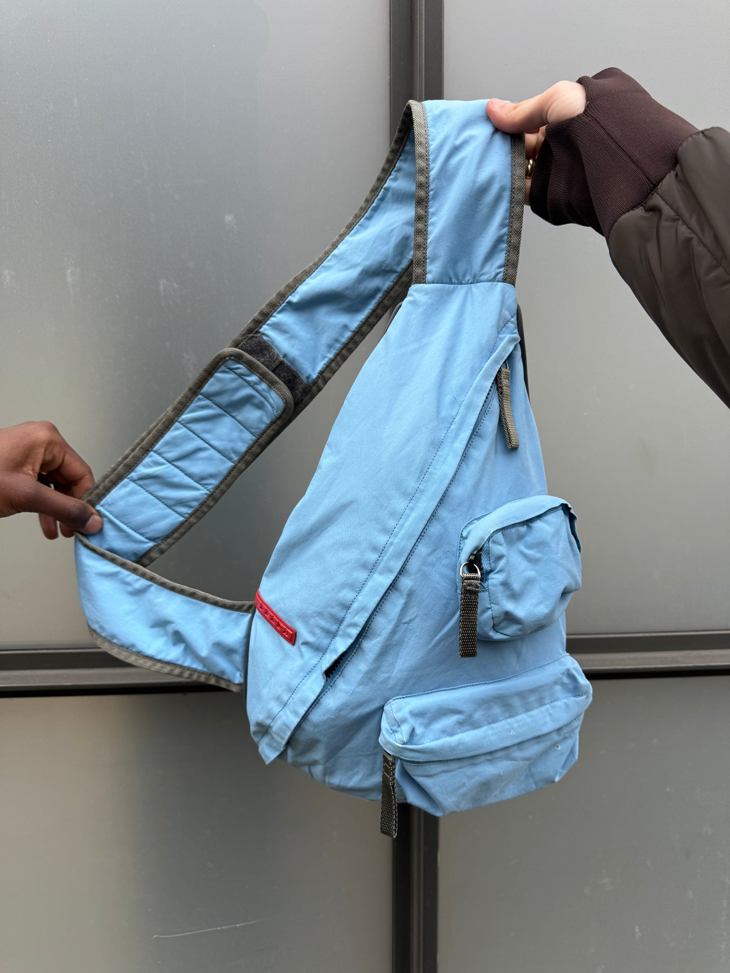 Early 2000's Prada Sport Baby Blue Multi Pocket Cross Body Bag