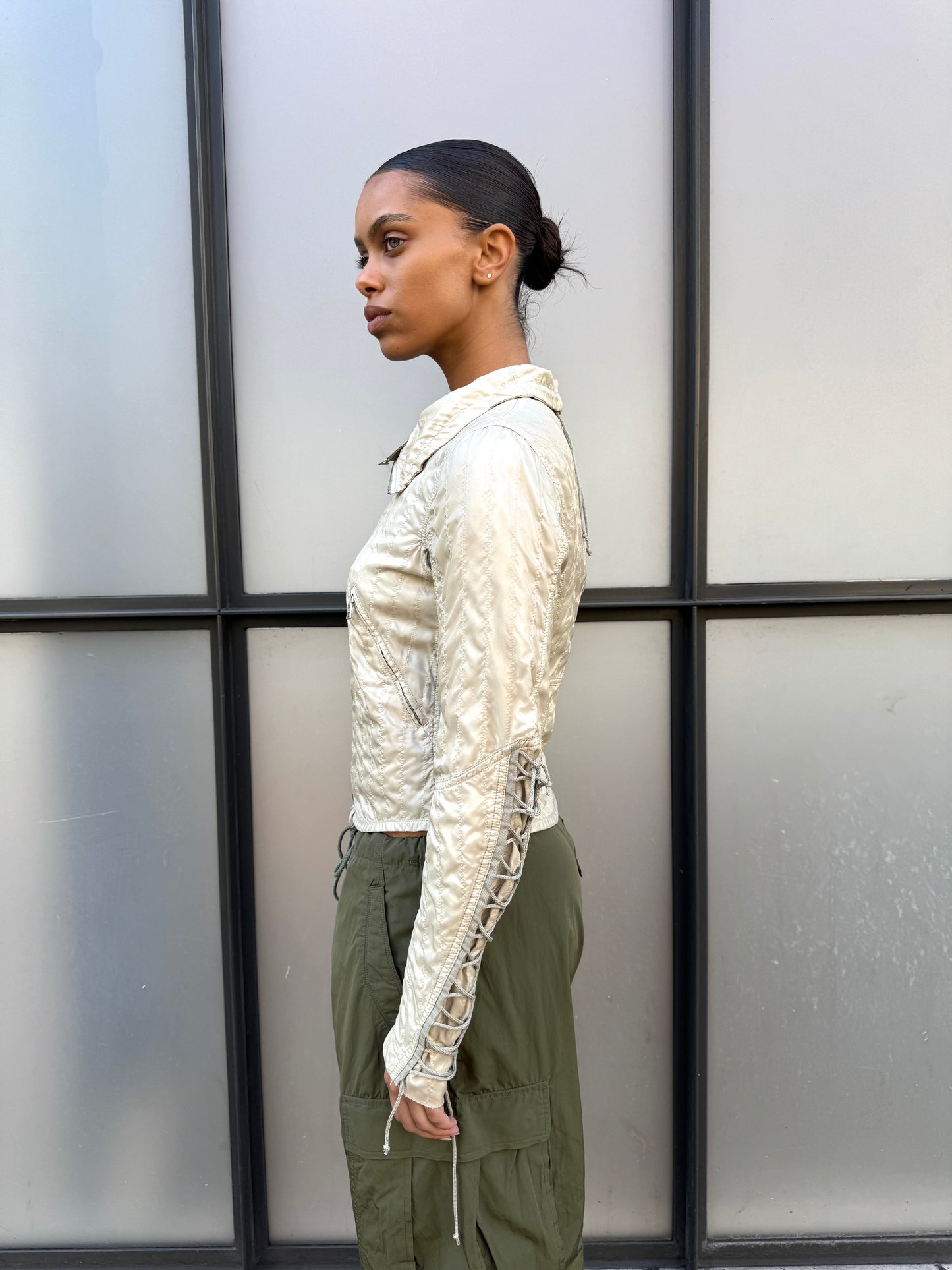 SS03’ Prada Sport Beige High Neck Lace Jacket
