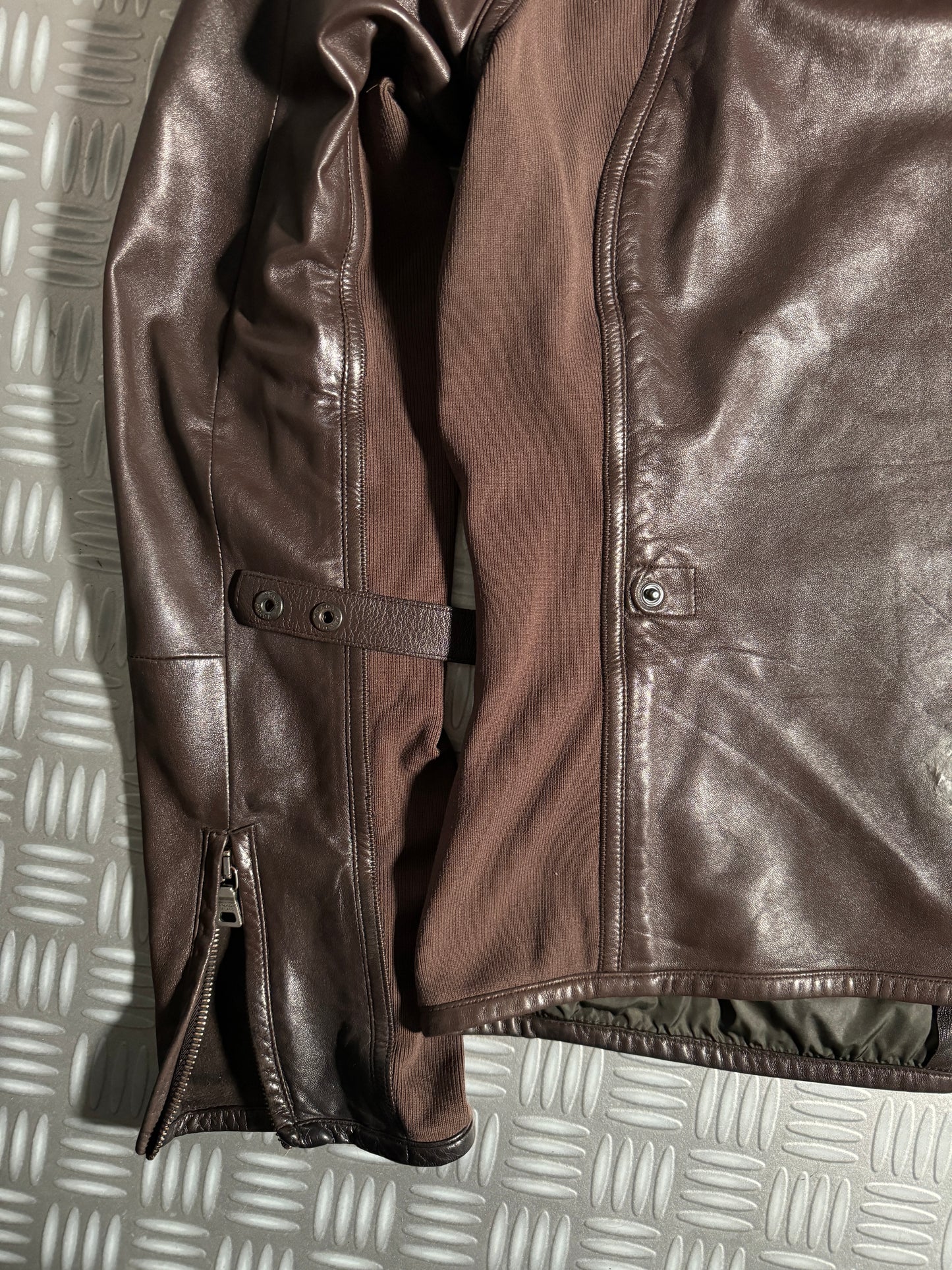 SS00’ Prada Sport Brown Leather Biker Jacket - Medium / Large