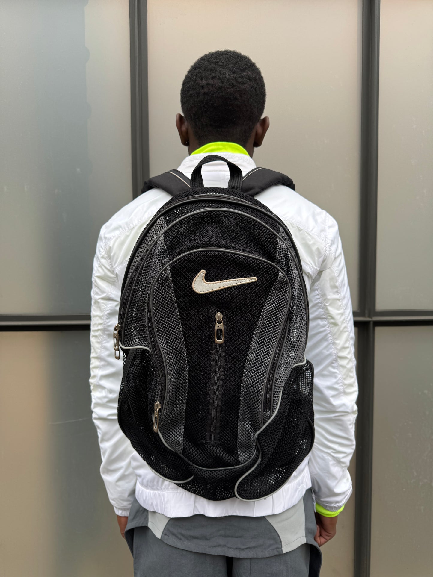 Early 2000’s Nike Big Swoosh Black Mesh Back Pack