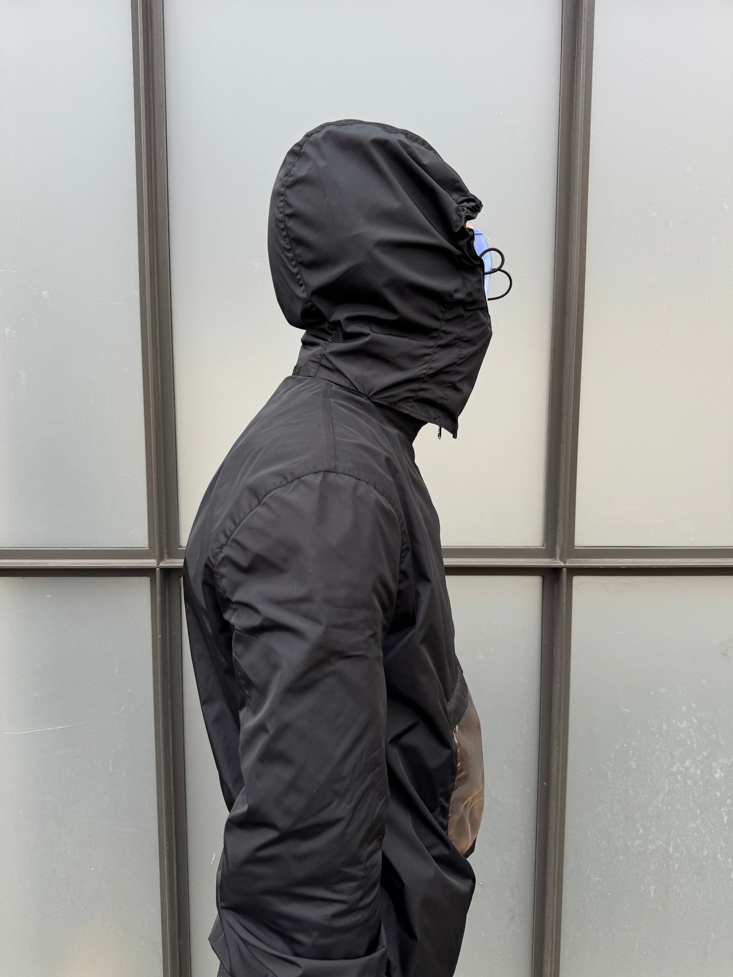 SS00’ Prada Sport Jet Black Semi Transparent Pocket Waterproof Anorak