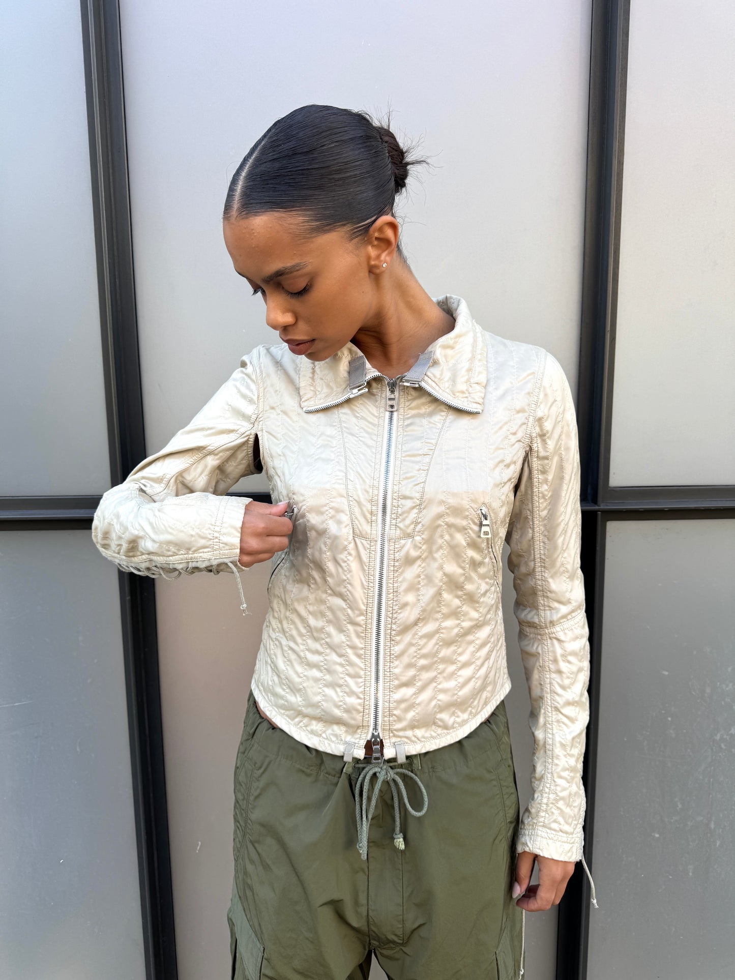 SS03’ Prada Sport Beige High Neck Lace Jacket