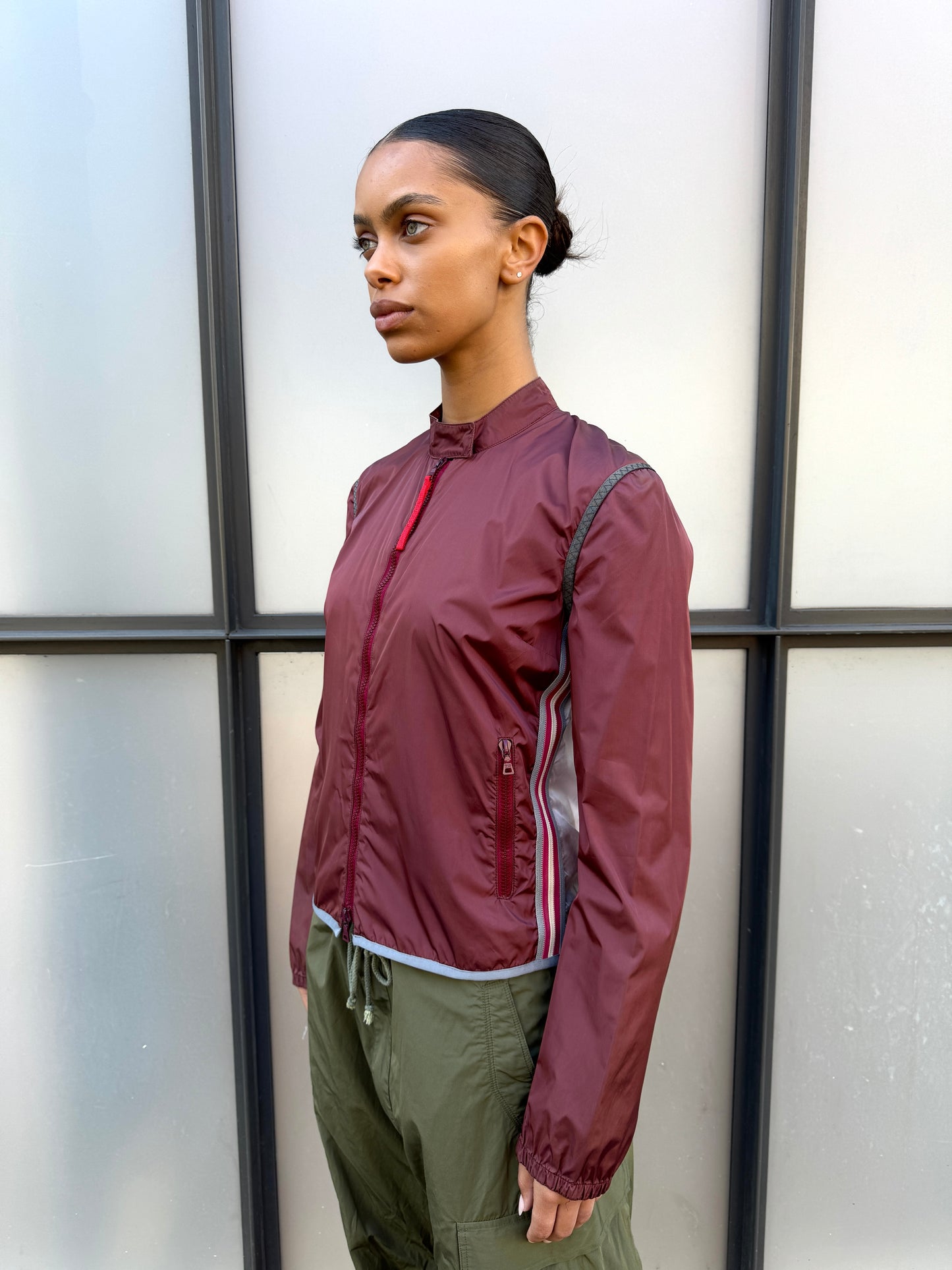 SS00’ Prada Sport Semi Transparent Back Burgundy Jacket