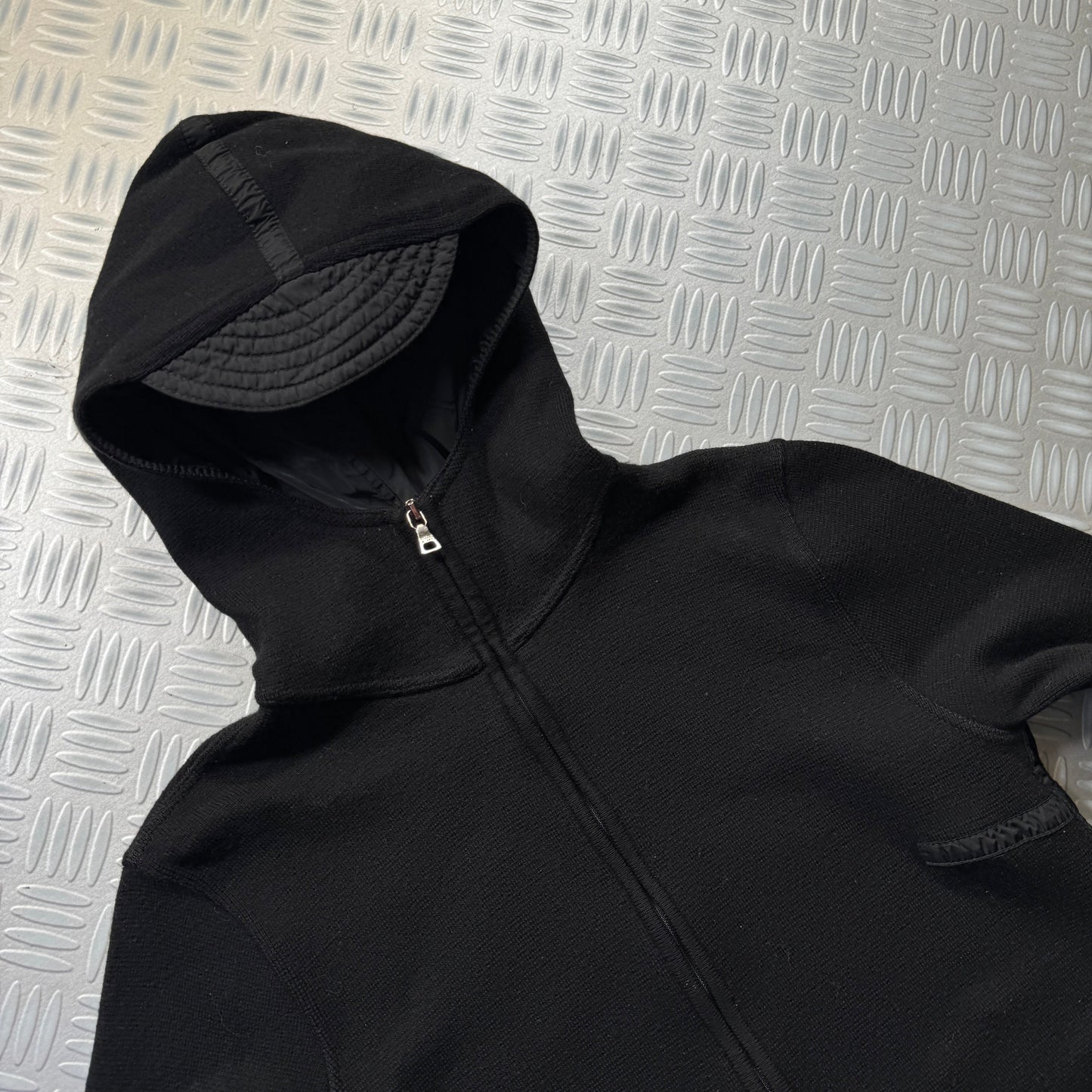 SS99' Prada Mainline Technical Knit Jet Black Zipped Hoodie