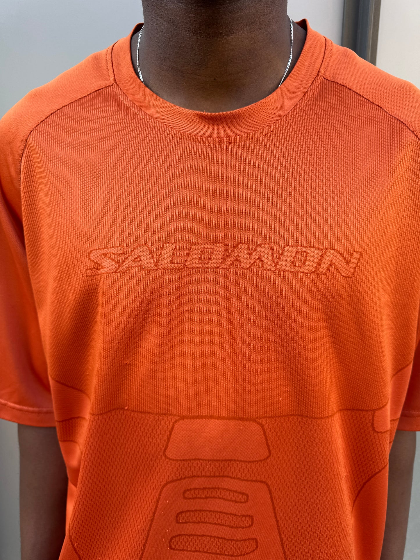 Early 2000's Salomon Bright Orange Futuristic Graphic Tee
