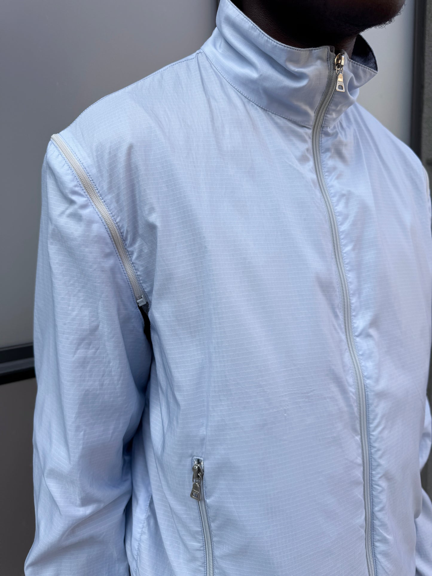 Early 2000's Prada Sport Reversible 4in1 Baby Blue/Grey “Faux Wool” Jacket