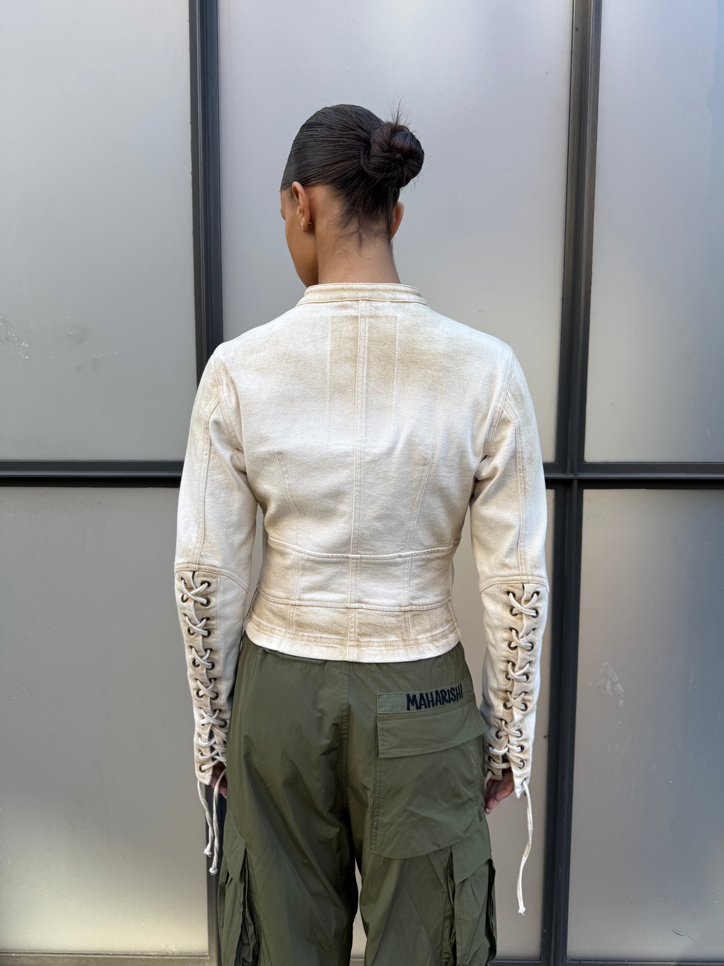 2003 Prada Sport Dust Wash Denim Lace Jacket
