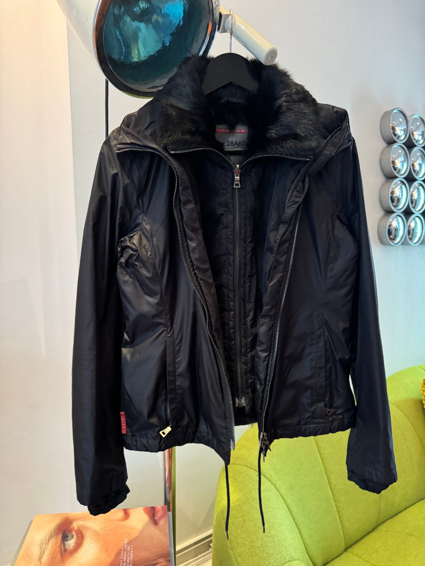 Early 2000’s Prada Sport 2in1 Jet Black Goat Fur Lined Jacket/Vest
