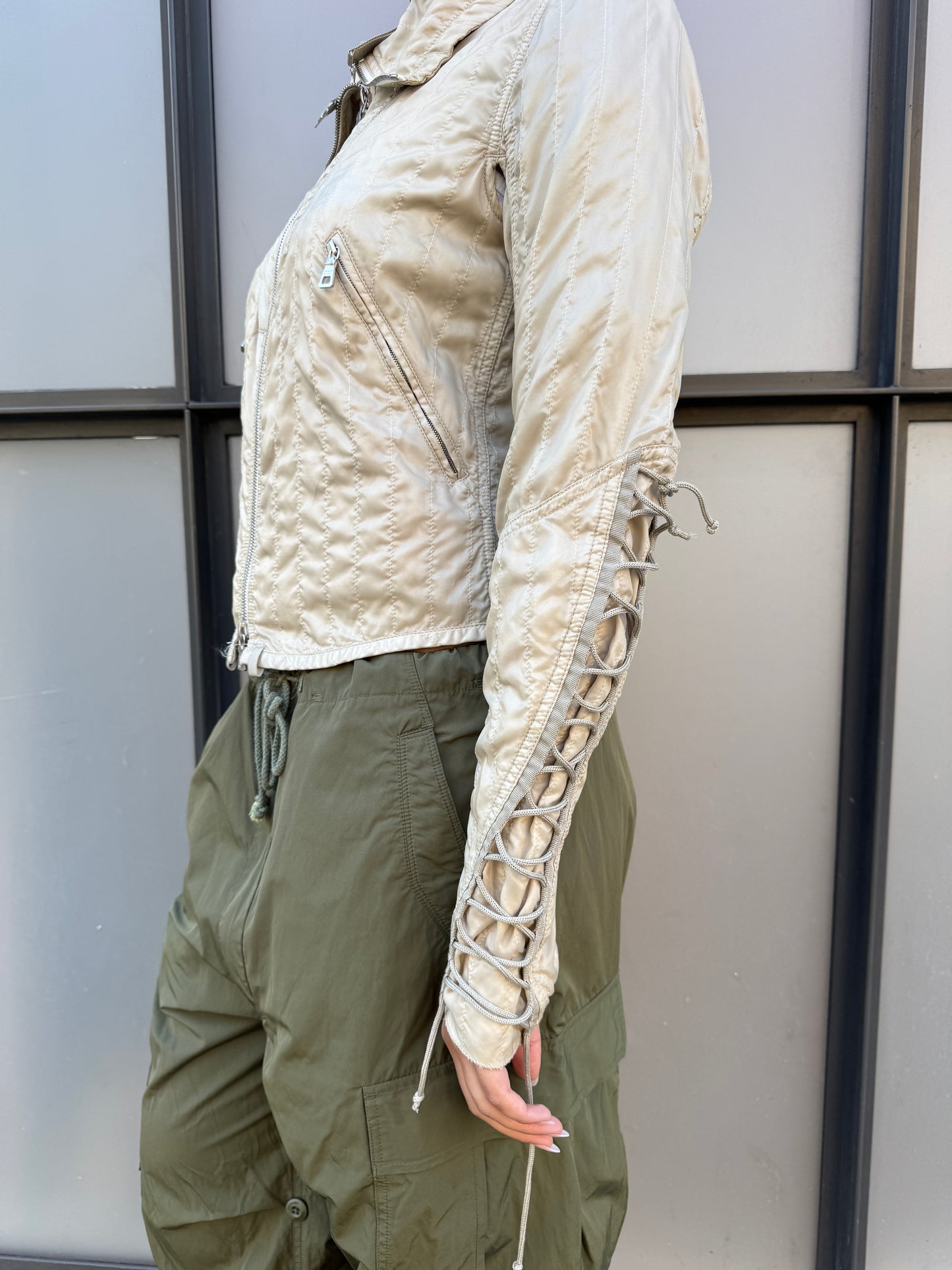 SS03’ Prada Sport Beige High Neck Lace Jacket