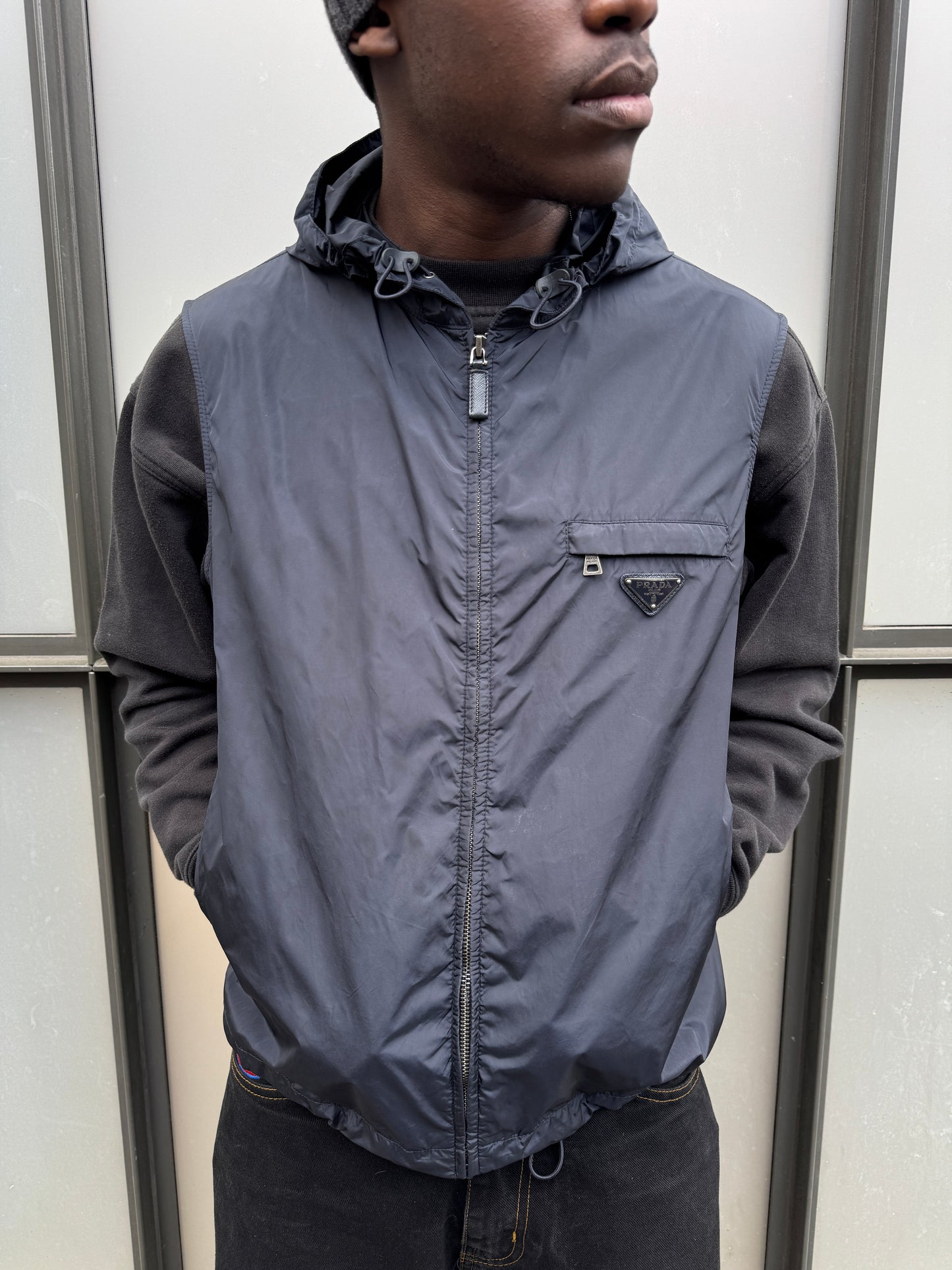 Prada Milano Midnight Navy Hooded Nylon Vest