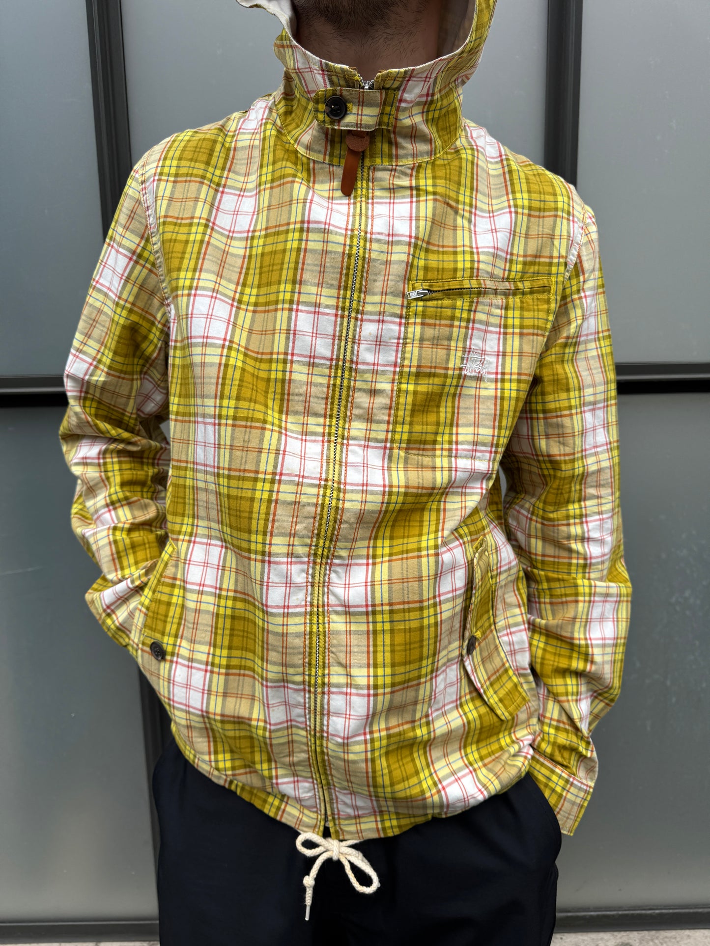 1990’s Stüssy Bright Yellow Plaid Hooded Jacket