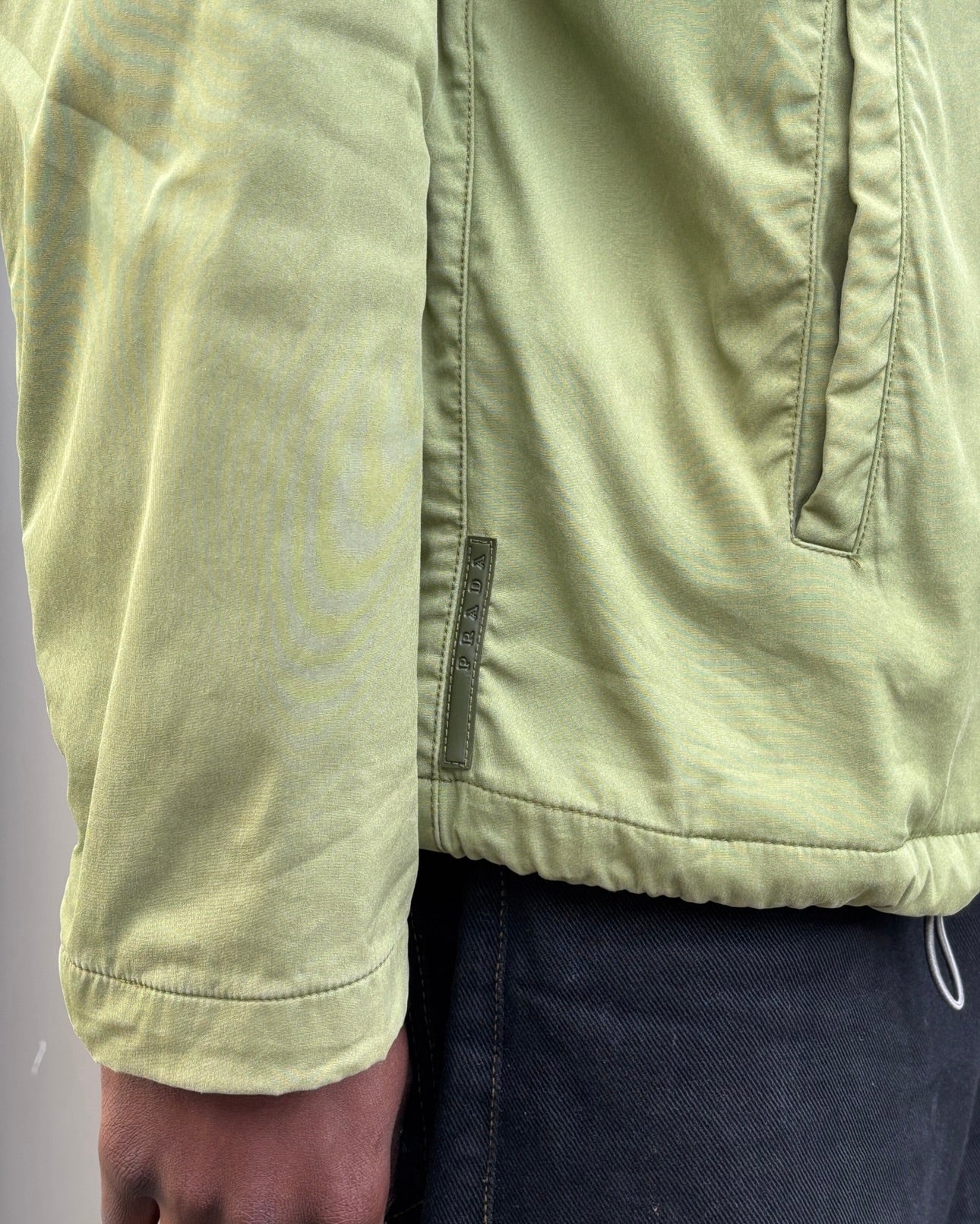 Early 2000’s Prada Sport Washed Lime Green Tonal Tab Chore Jacket