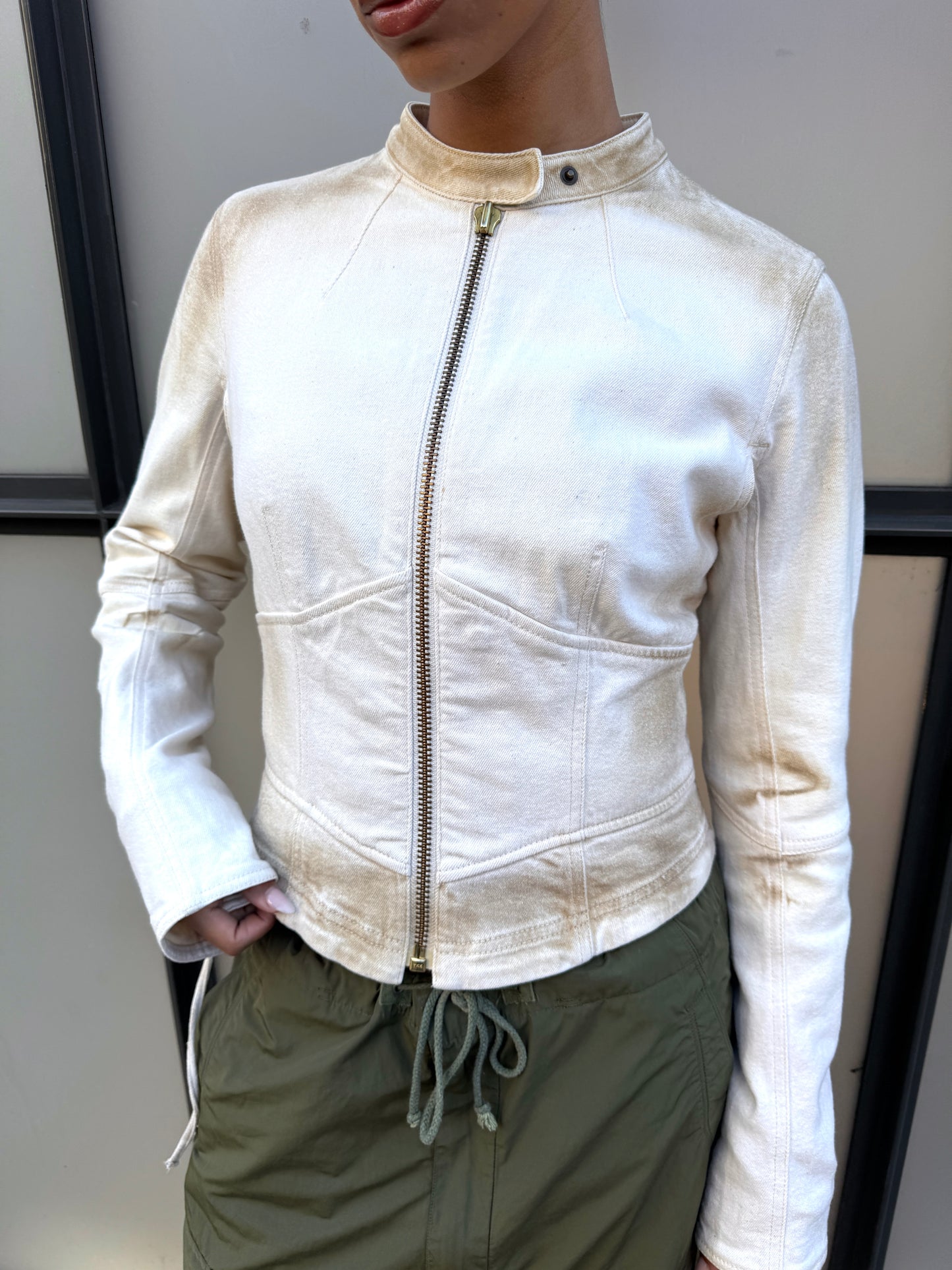 2003 Prada Sport Dust Wash Denim Lace Jacket