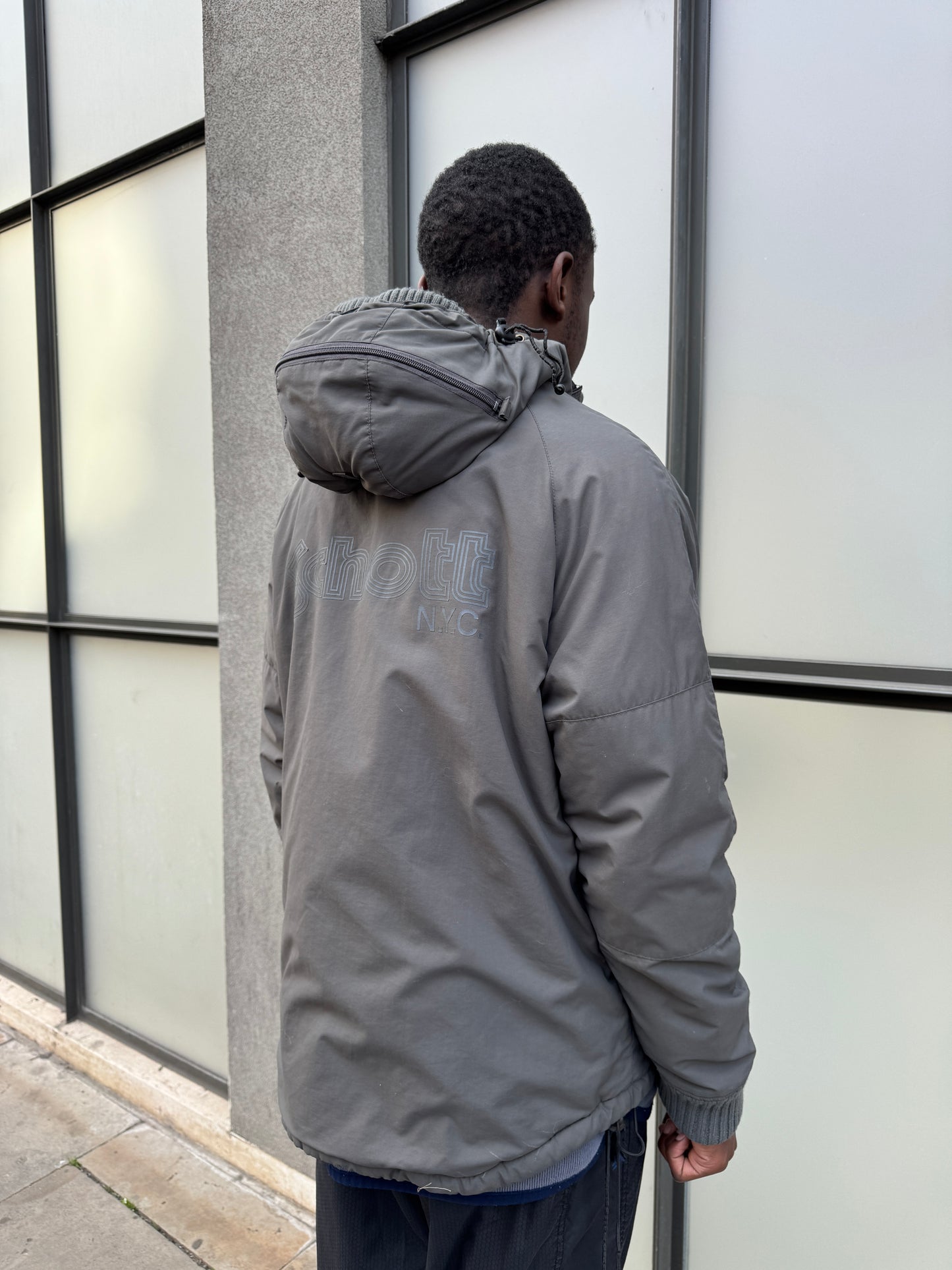 Early 2000’s Schott Expandable Balaclava Hood Padded Pullover Jacket