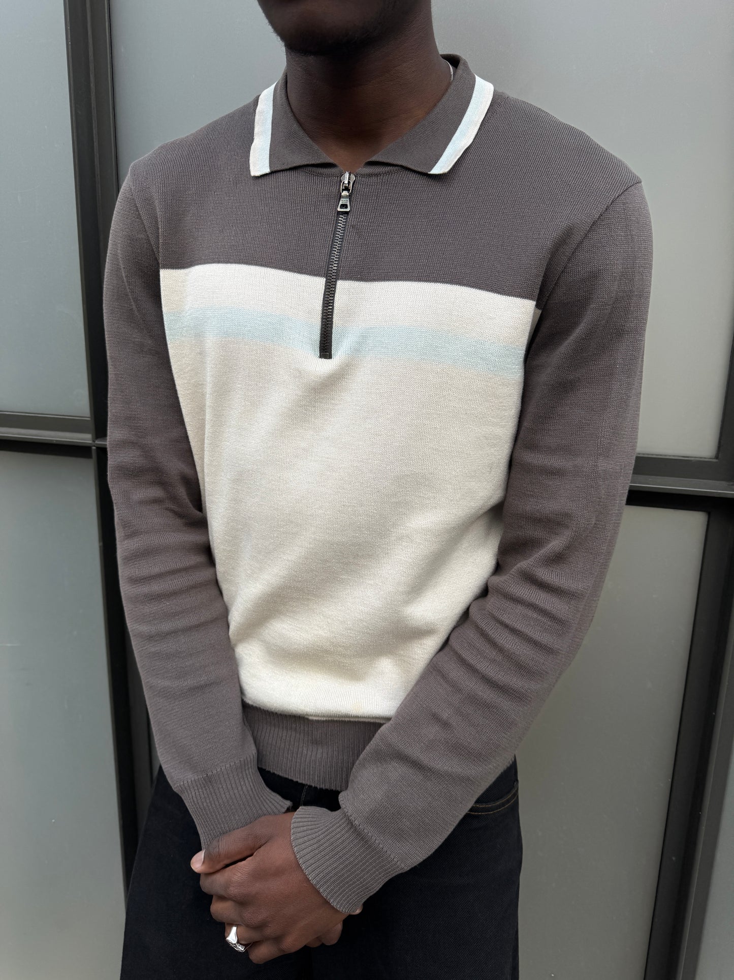 Prada Main Line 1/4 Zip Collared Knit