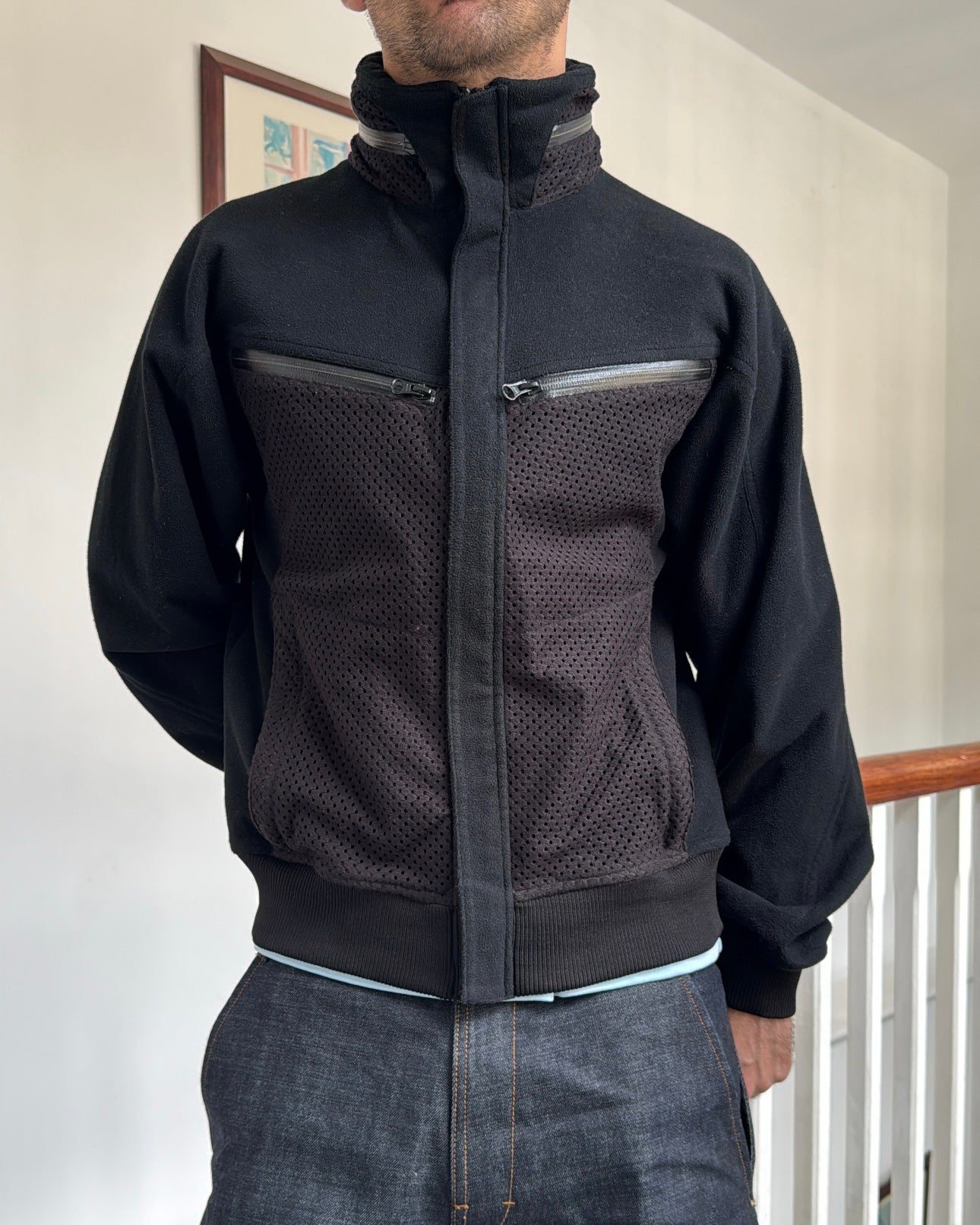 2008 Comme Des Garcons Jet Black Dual Mesh Pocket Technical Jacket