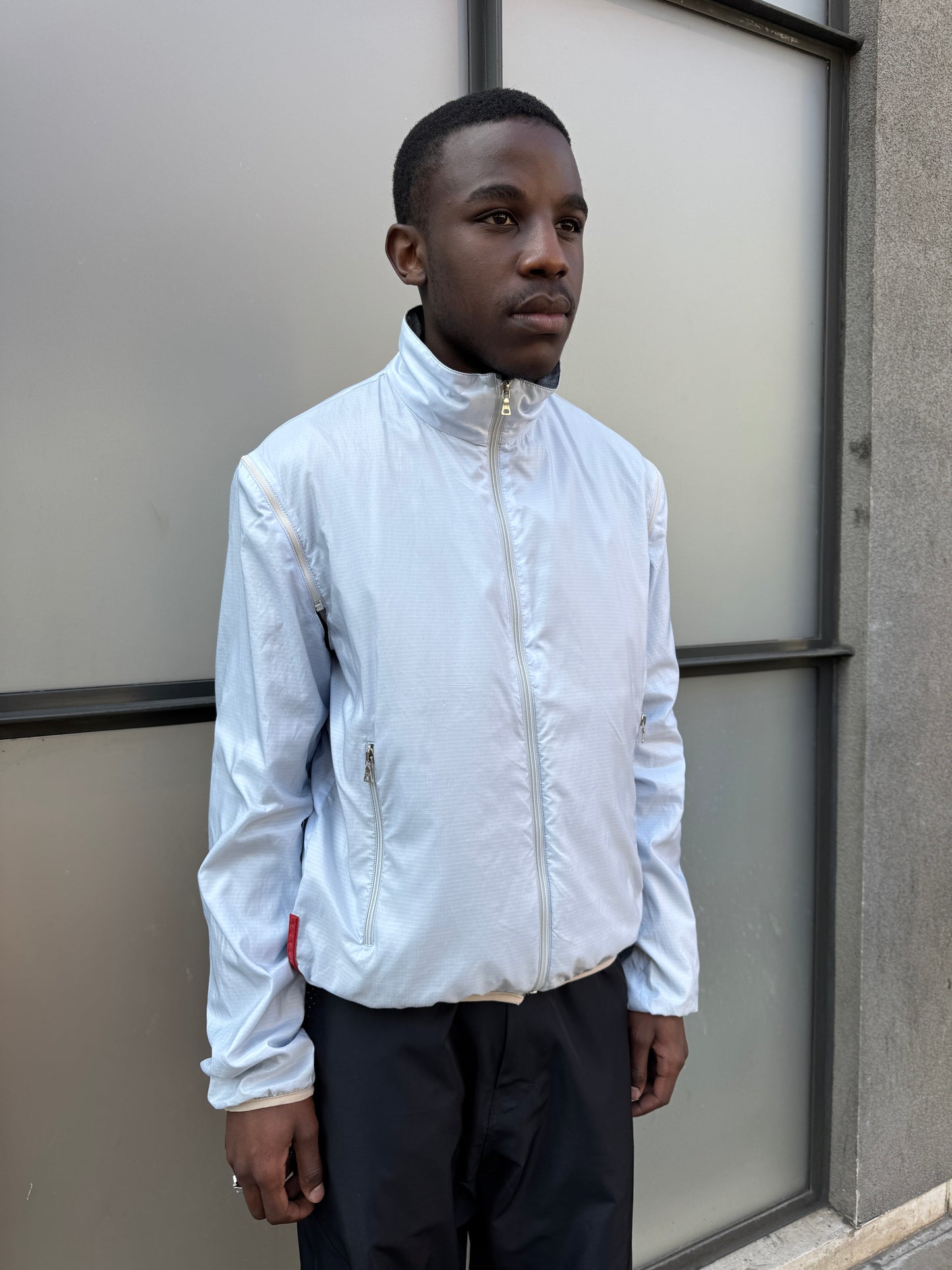Early 2000's Prada Sport Reversible 4in1 Baby Blue/Grey “Faux Wool” Jacket