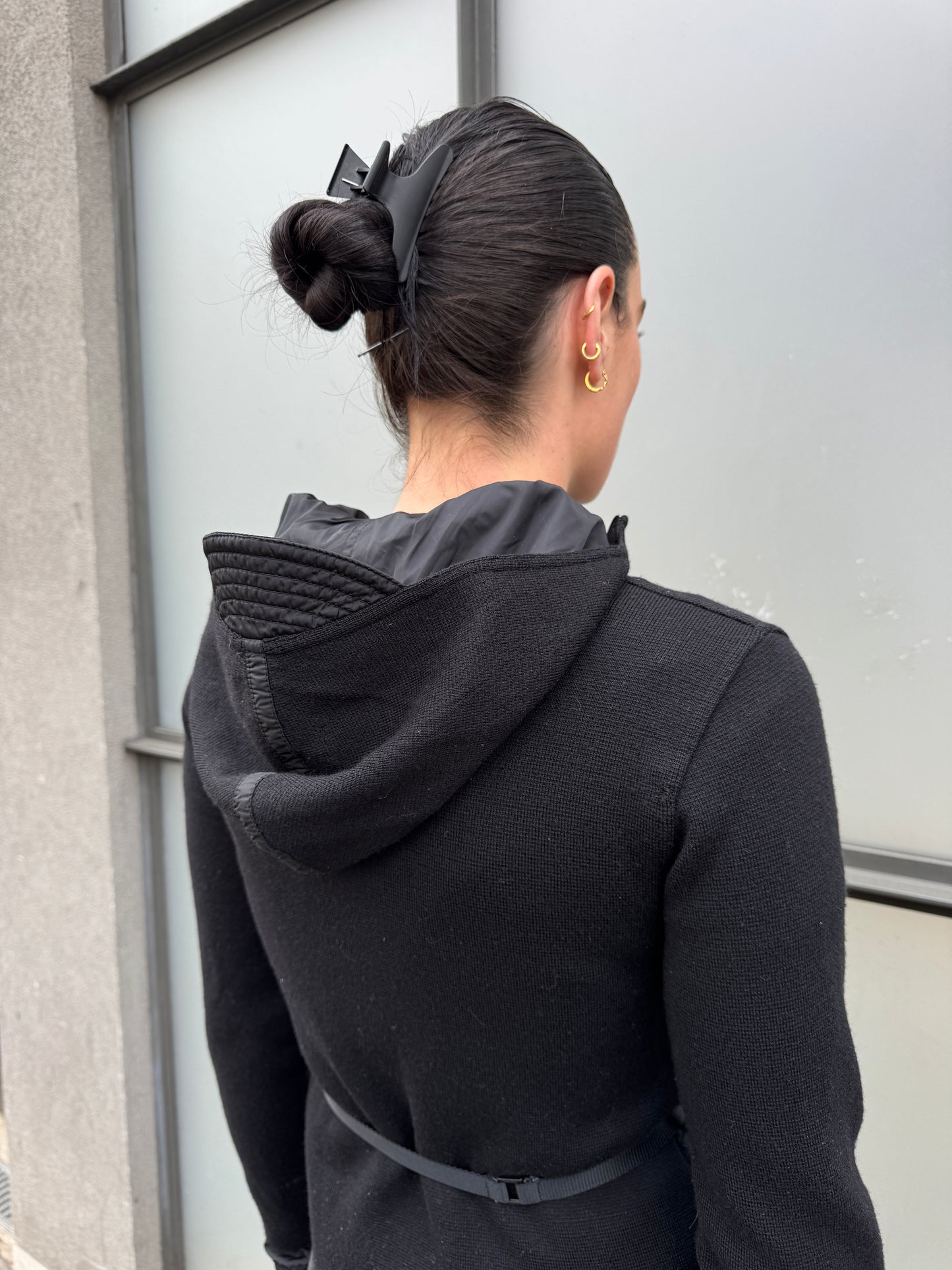 SS99' Prada Mainline Technical Knit Jet Black Zipped Hoodie