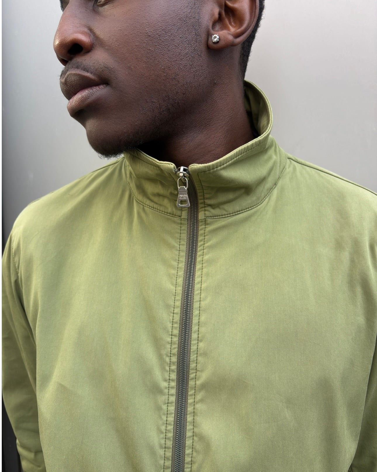 Early 2000’s Prada Sport Washed Lime Green Tonal Tab Chore Jacket